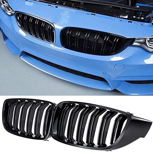 JINQIU Front Grill Grilles Replacement for BMW 4 Series F32 F33 F36 F80 F82 & M4 Sport Style Double Slat Bright Black - Upgrade Your BMW's Look for Sporty Driving & Car Shows