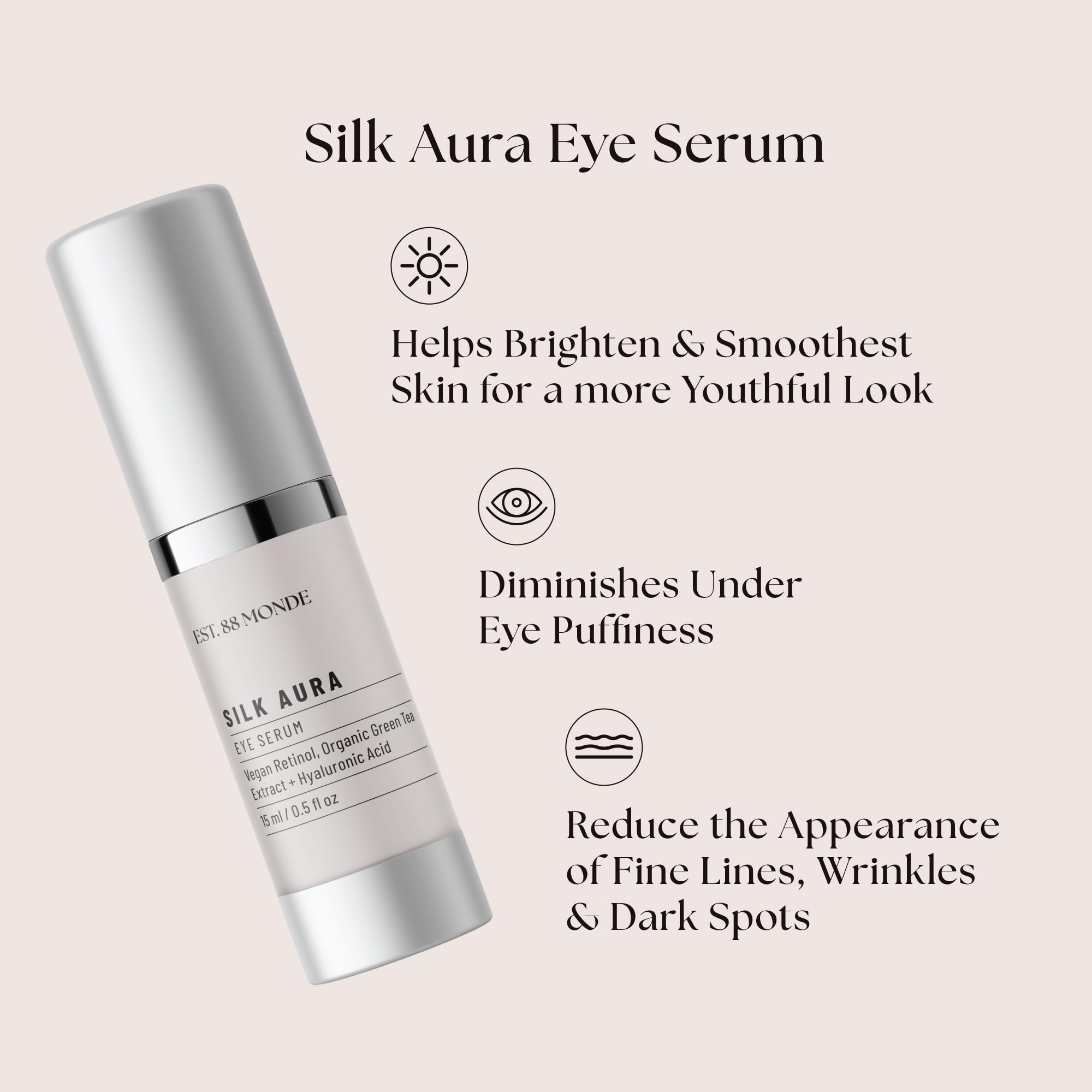 EST. 88 Monde Silk Renew Face Moisturizer 1.7 Fl. Oz, Silk Glow Face Serum 1.7 Fl. Oz & Silk Aura Eye Serum 0.5 Fl. Oz Skincare Bundle - Hydrating Anti-Aging Trio with Argan Oil, Hyaluronic Acid & Vegan Retinol for Dry, Sensitive & Mature Skin - Day & Night Routine Essentials