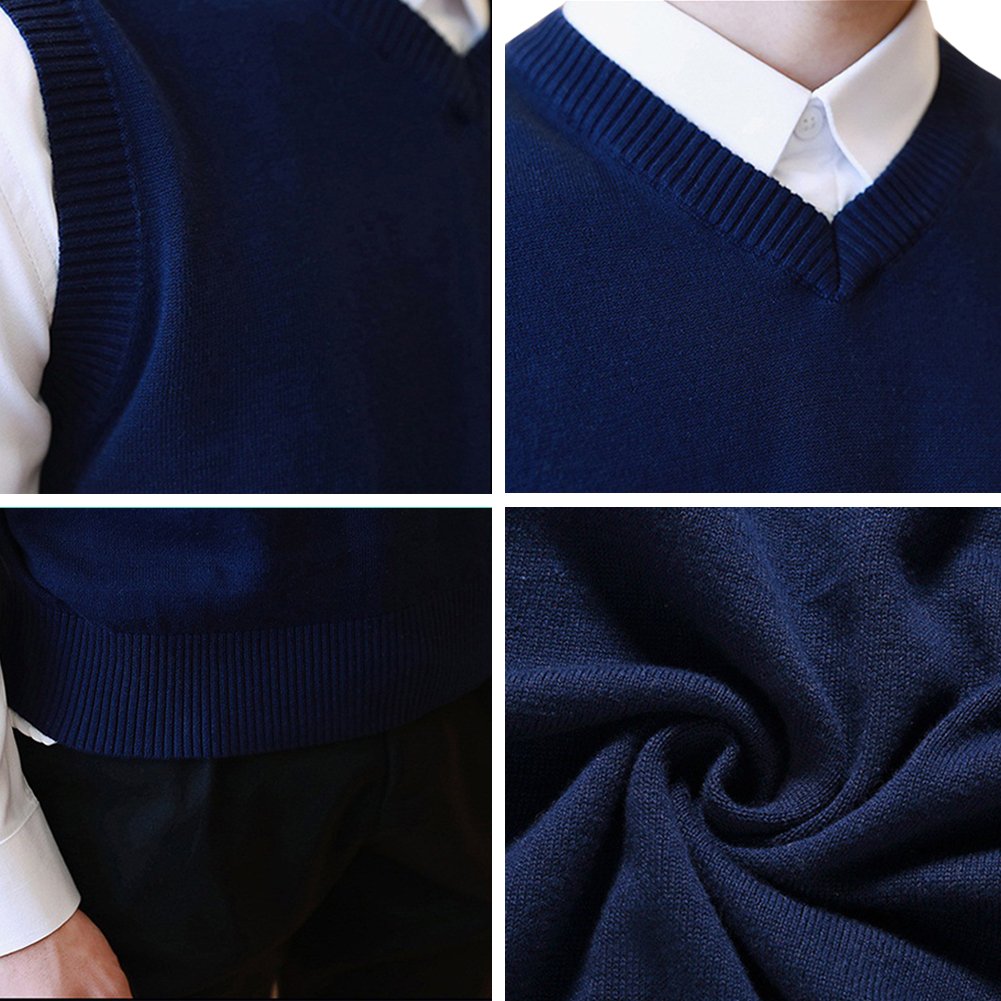 TopTie Men's Cotton Business Casual Solid Color Sweater Vest - Slim Fit Pullover for Office Wear, Layering & Fall Fashion