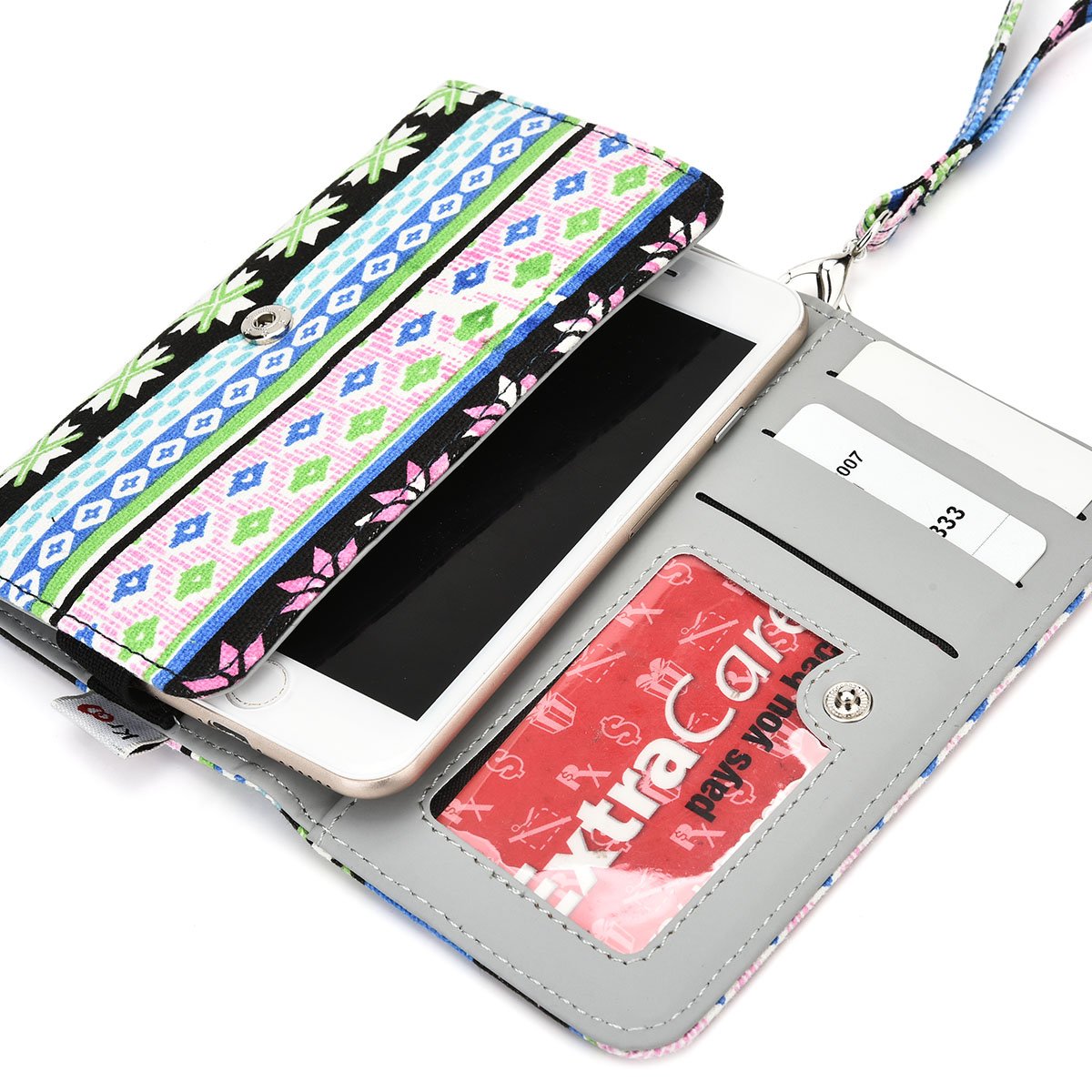 Kroo Chinle Styled Clutch Wristlet Wallet with Zippered Pouch - Compact Phone Holder for Smartphones up to 5.1-Inch (Blue & Pink) | Perfect for Everyday Use, Travel & Night Out Accessories