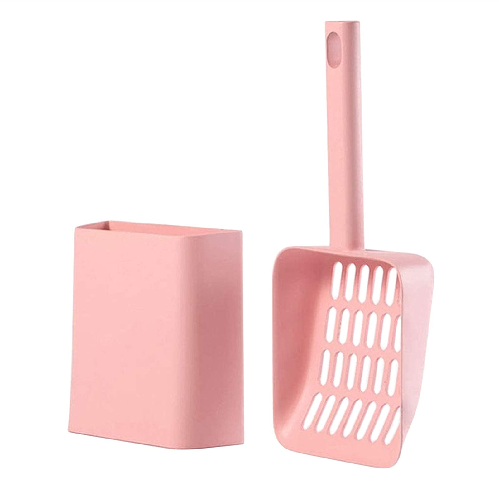 Premium Cat Litter Scoop with Storage Box - Durable Stainless Steel Poop Scooper, Lightweight Cleaning Shovel & Litter Holder for Easy Pet Waste Cleanup - Perfect for Litter Box Maintenance (Pink) - Ideal for Multi-Cat Homes & Small Spaces