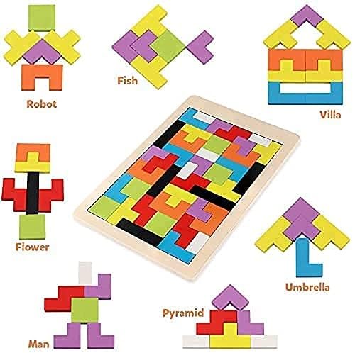 AASTIK Wooden 3D Russian Blocks Puzzle Game - 40Pcs STEM Educational Toy for Kids | Brain Teaser, Montessori Learning, IQ Logic & Geometry Skills Development | Perfect Gift for Toddlers & Preschoolers (Great for Classroom, Birthday & Family Game Night)