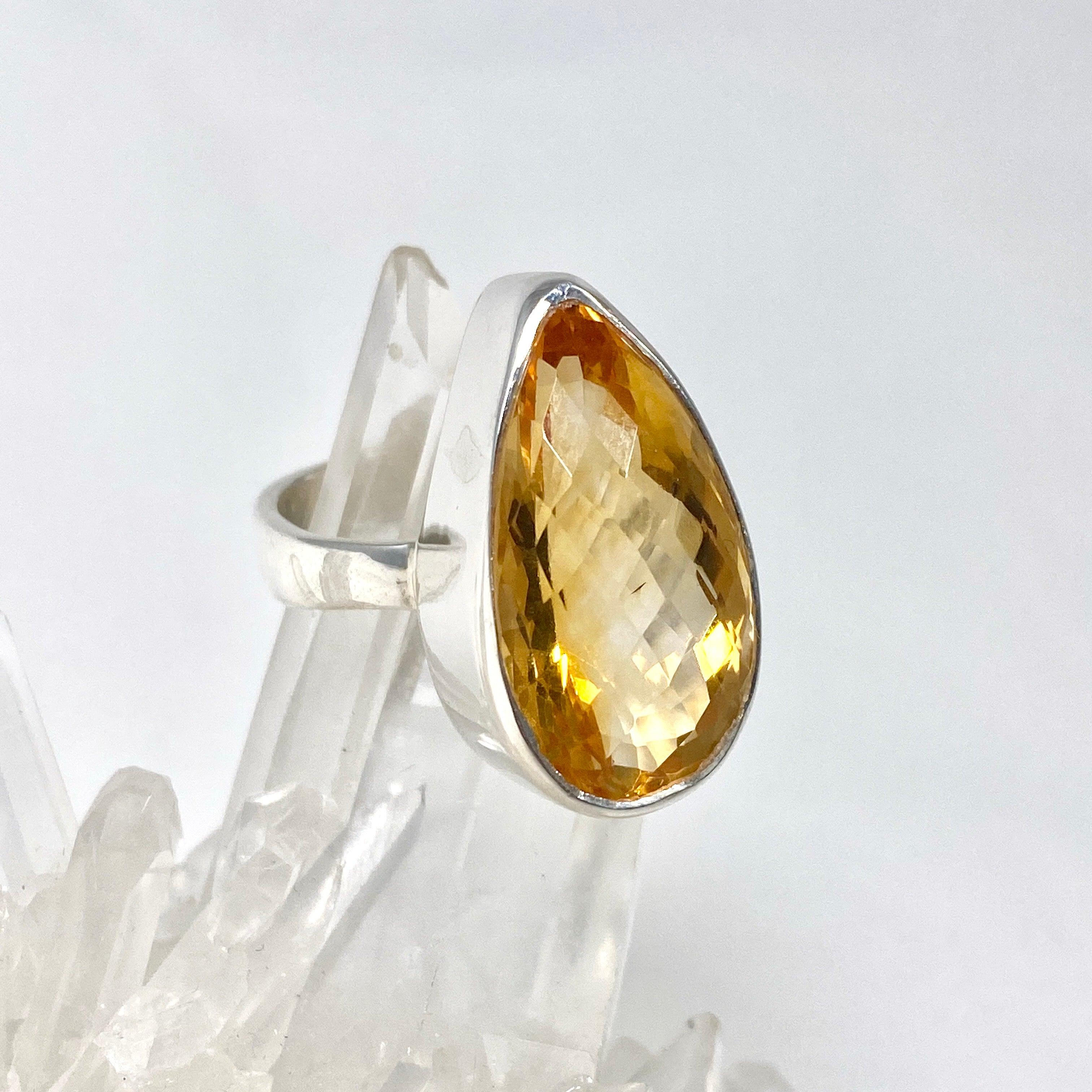 Natural Citrine Faceted Teardrop Ring - Size 11 - KRGJ2839 - Elegant Jewelry for Women, Perfect for Weddings, Parties & Special Occasions