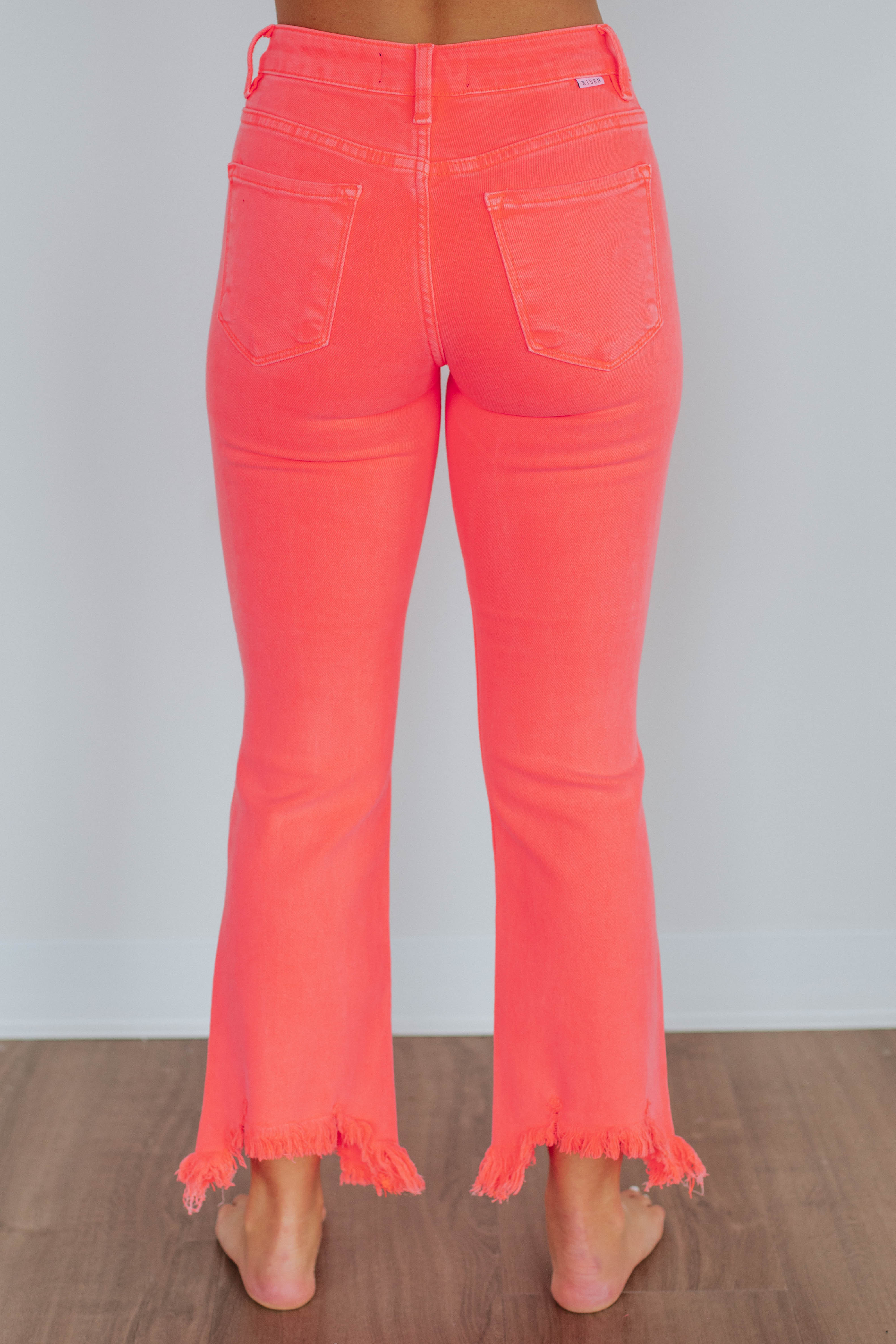 Neona Risen Jeans for Women - High Waist Skinny Stretch Denim Pants in Neon Coral | Perfect for Casual Wear, Night Out & Street Style Fashion