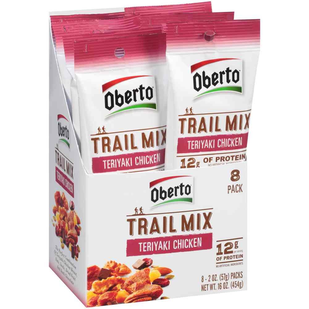 Oberto Teriyaki Chicken Beef Jerky Trail Mix - 2oz Pack (48 Count Case) | High Protein Snack for Hiking, Camping & Road Trips