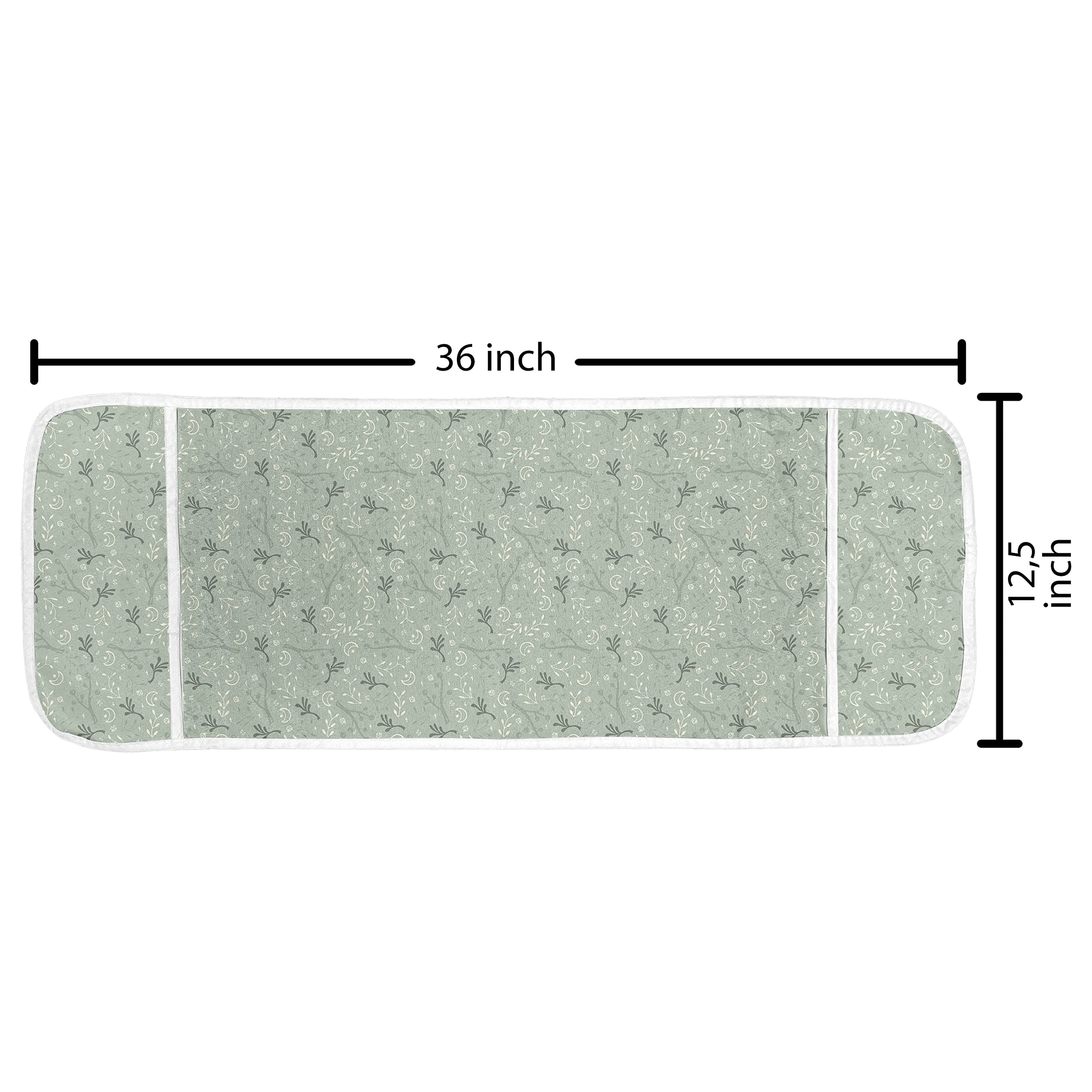 Ambesonne Christmas Microwave Cover - Waterproof Holiday Themed Design with Moons, Stars & Branches - 36 x 12 Inch Kitchen Organizer with Pockets in Pale Sage Green & Cream - Perfect for Holiday Decor & Microwave Protection