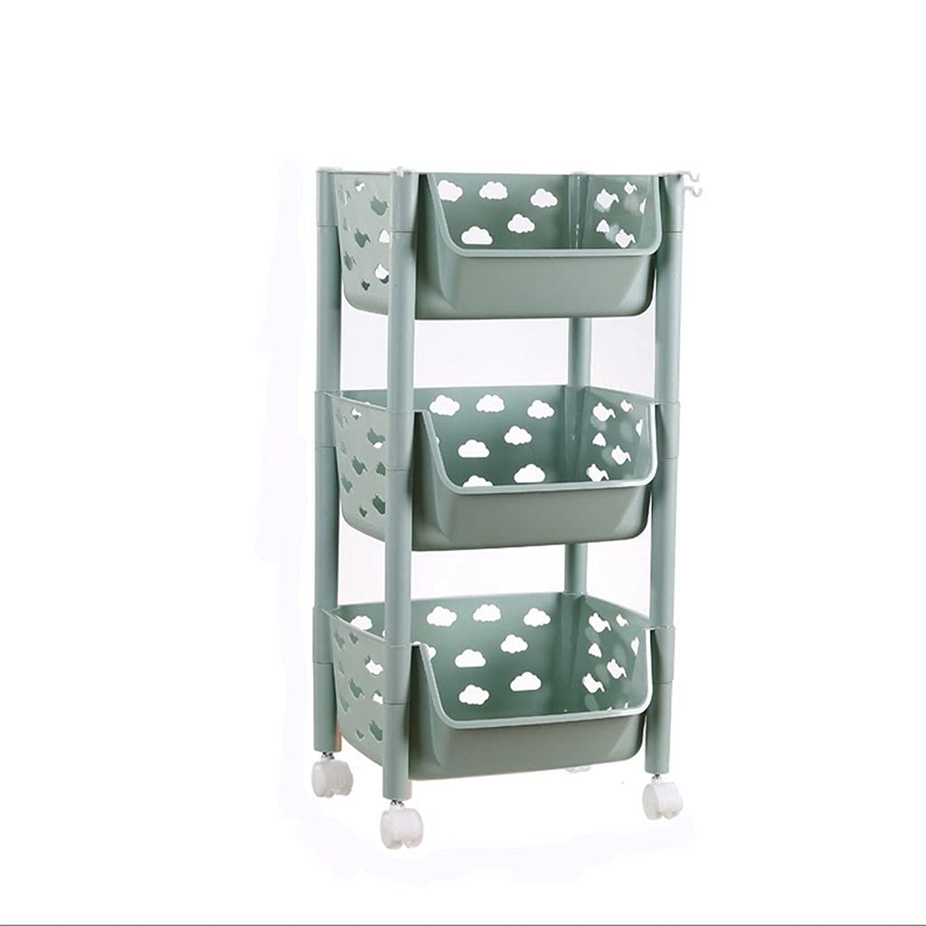 3-Tier Kitchen Storage Rack with Wheels - Space Saving Drain Stand for Fruits, Vegetables & Spice Bottles - Green Organizer for Pantry, Countertop or Laundry Room Storage