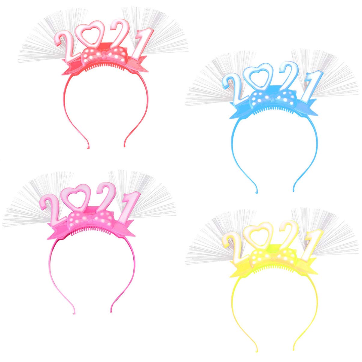 KESYOO 4Pcs LED Headband 2024 - Glow in The Dark Hair Hoop Tiara for New Year's Eve Party, Birthday, Festival Celebration & Cosplay - Fun Light Up Hair Accessories for Women & Girls
