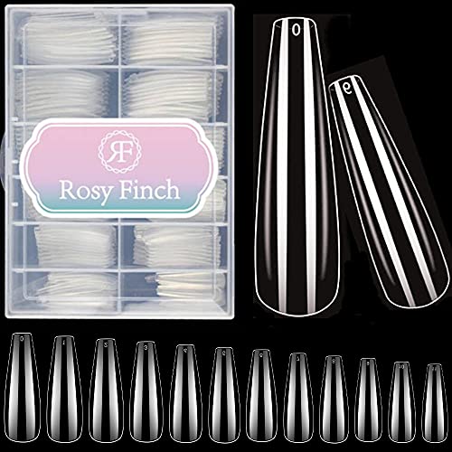 Rosy Finch 240 Pcs Clear Fake Nail Tips - XXL Extra Long Coffin Press on Nails, Full Cover Acrylic False Nails in 12 Sizes for Salon, Party & Special Occasions