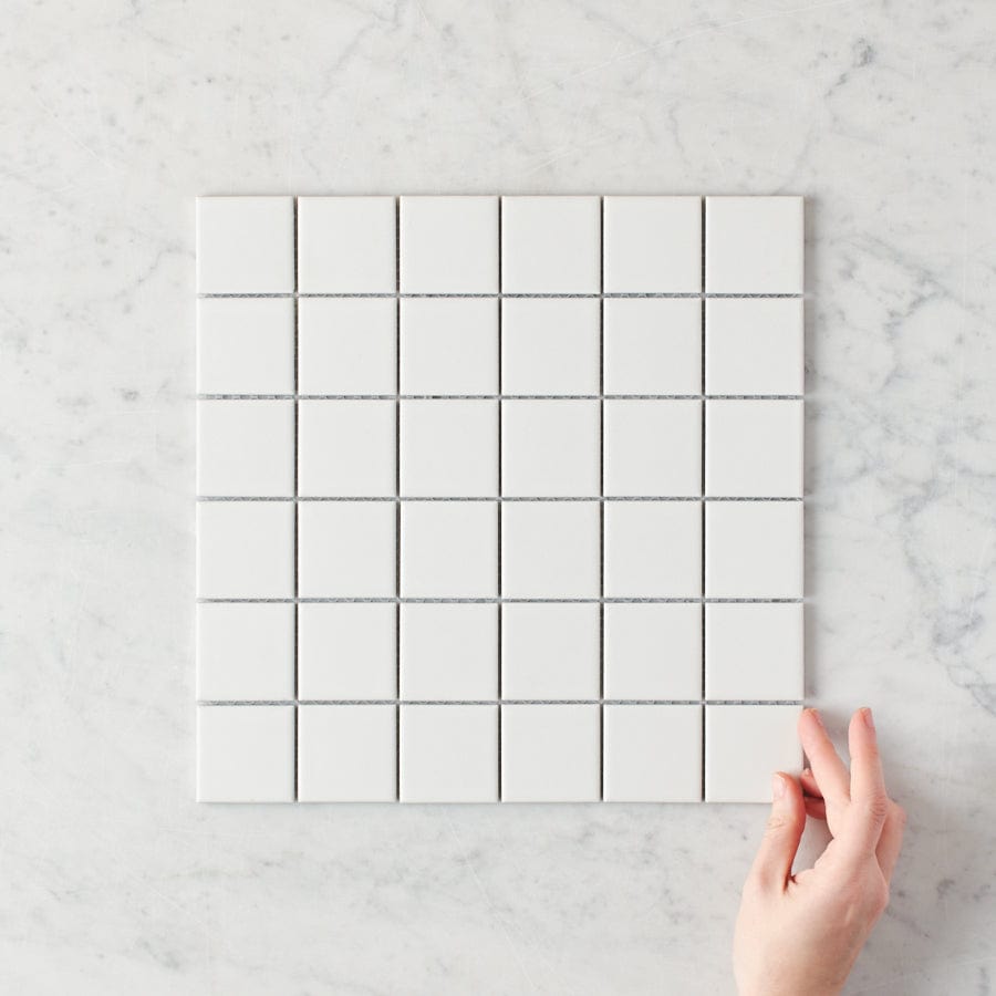 Premium Haddon White Matte Medium Square Tile - 12x12 Inch Ceramic Wall & Floor Tile for Bathroom, Kitchen, and Backsplash