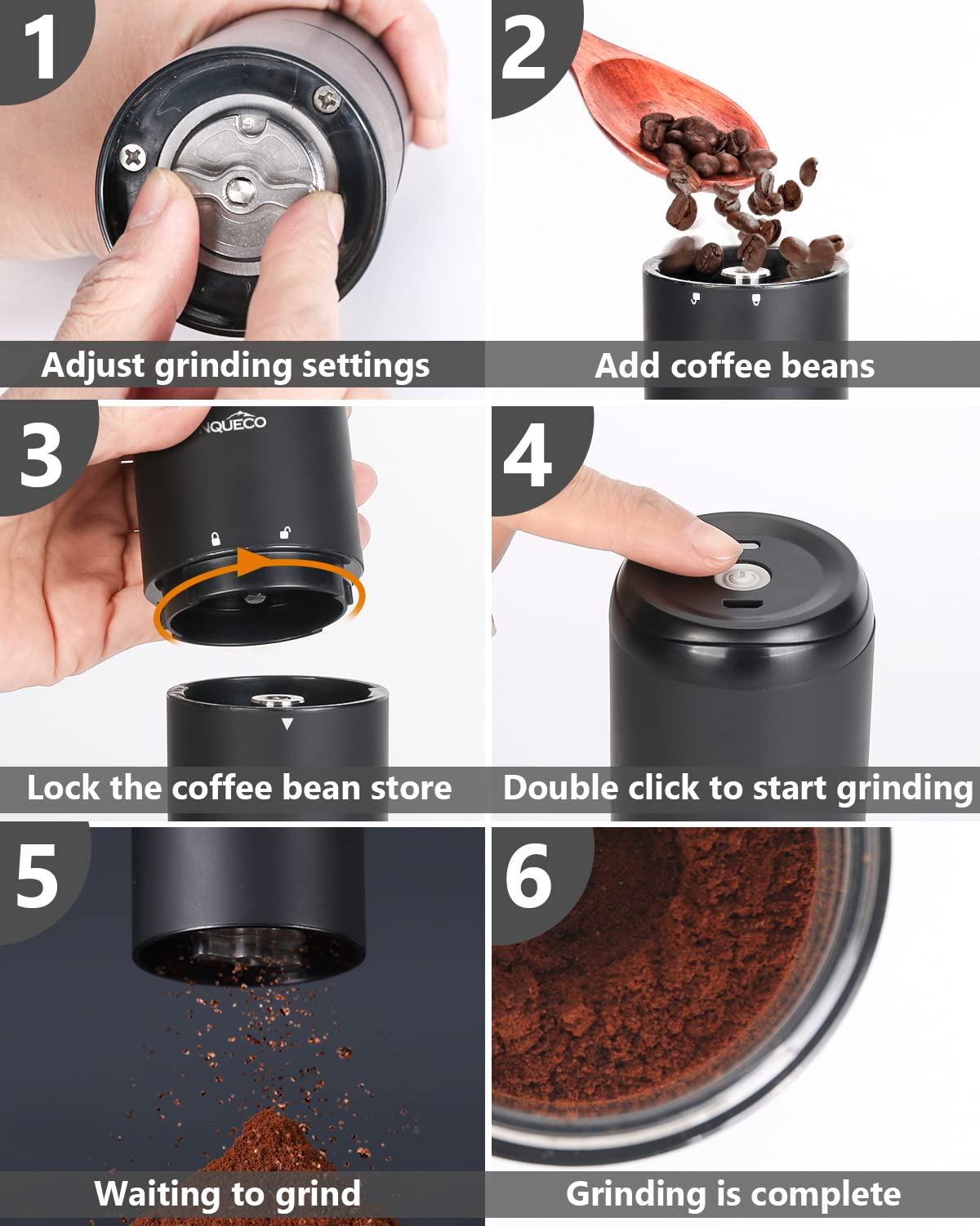 Premium Portable Electric Burr Coffee Grinder - Rechargeable Stainless Steel Conical Burr Grinder with 15 Precise Settings for Espresso, French Press & Cold Brew - 20g Capacity (Includes Cleaning Brush) - Perfect for Home, Office & Travel Use