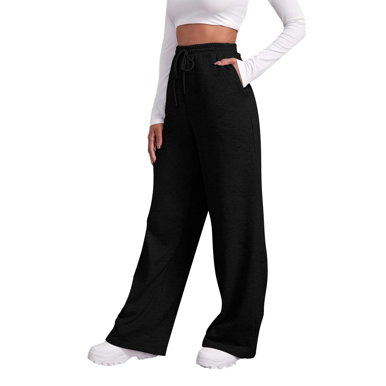 Women's High Waist Fleece Sweatpants - Baggy Wide Leg Joggers with Pockets, Lightweight Comfy Drawstring Lounge Pants for Yoga, Running & Casual Wear