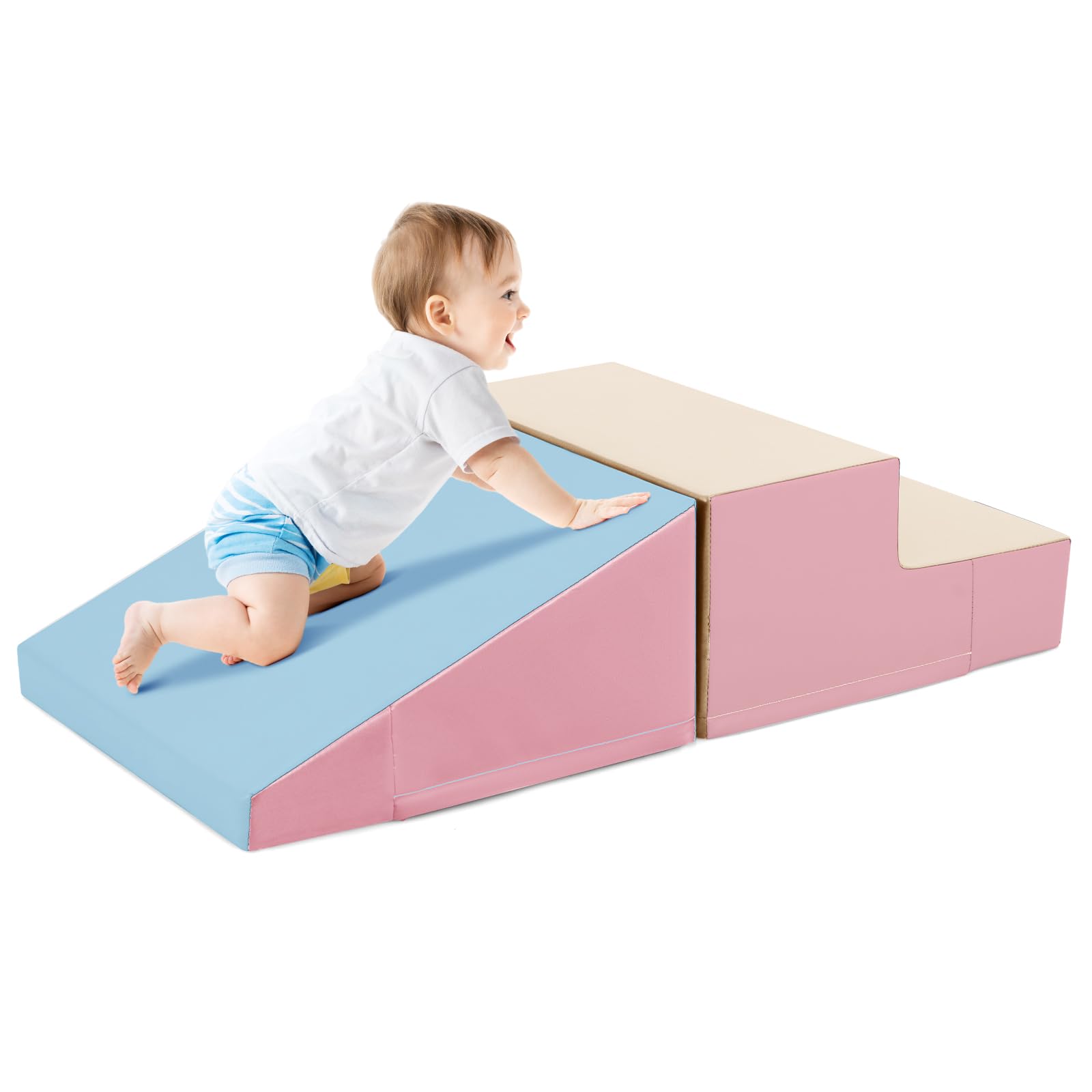 Costzon Toddler Climbing Toys - Soft Foam Play Set for Crawling, Climbing & Sliding | 2-Piece Indoor Activity Blocks for Babies & Kids (Blue & Pink) | Perfect for Nursery, Playroom & Daycare Motor Skill Development
