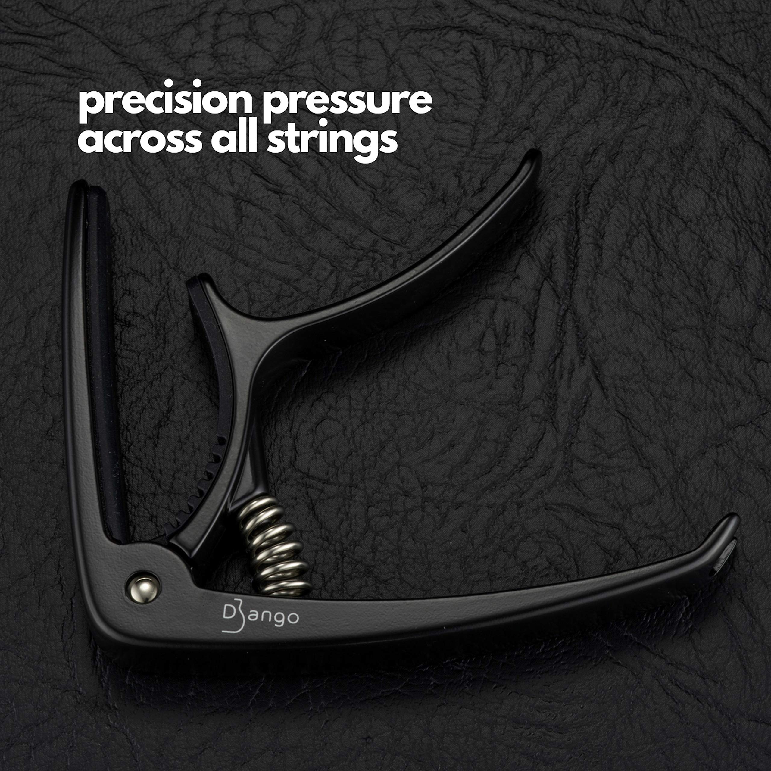 Django Guitar Capo by Pick Geek - Premium Quick-Release Capo for Acoustic, Electric, Ukulele & Classical Guitars - Black with Extra Padding & Peg Puller - Perfect for String Changing & Neck Protection - Ideal for Live Performances, Studio Recording & Practice Sessions