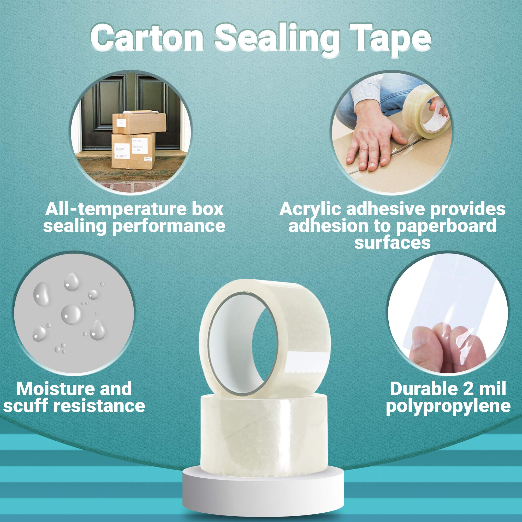 APQ 24 Rolls of 3” x 110 Yards Carton Sealing Tape - 2 Mil Thick 50 Micron Polypropylene Packing Tape with Acrylic Adhesive for Shipping, Moving Boxes & Storage - Weatherproof, Non-Yellowing Heavy Duty Packaging Tape for Home, Office & Warehouse Use