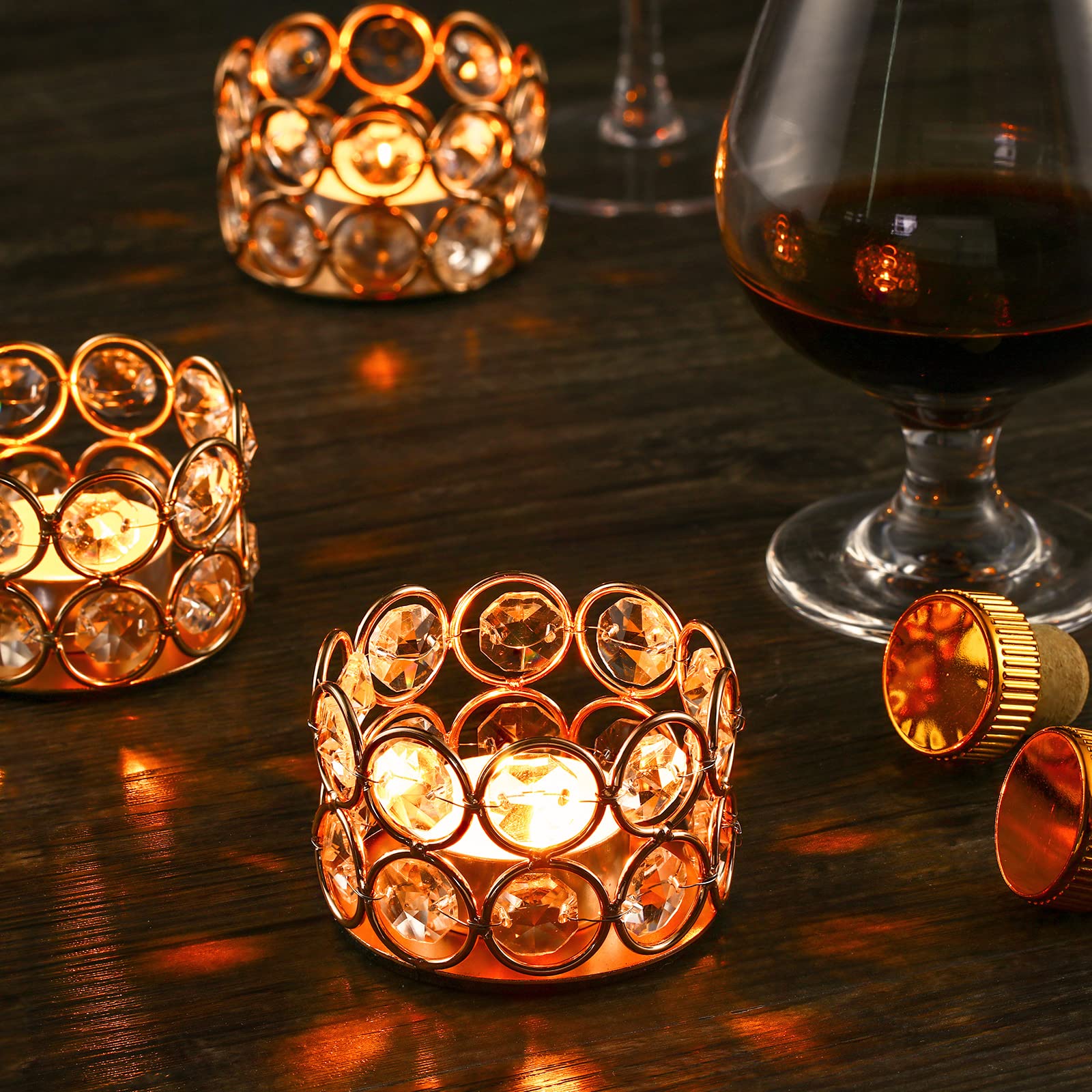 12-Piece Elegant Gold Crystal Votive Candle Holders - Tealight Centerpieces for Wedding, Home, Party Decor (Candles Not Included) | Perfect for Table Settings, Romantic Dinners & Holiday Decorations