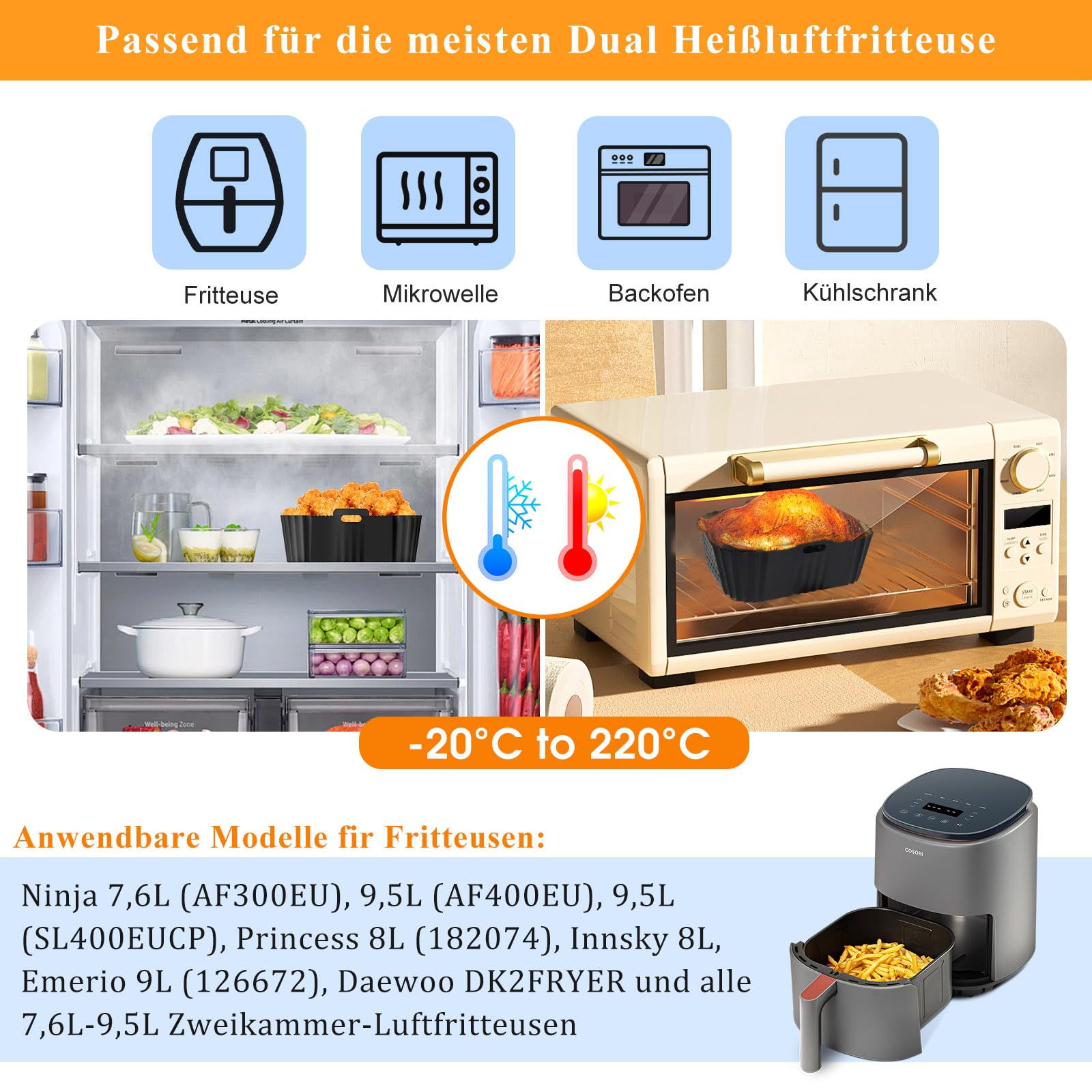 Ninja Double Stack XL Air Fryer Silicone Mold for SL400EU AF400EU AF300EU - Non-Stick Baking Accessory for Ninja, Innsky, Princess, Emerio 7.6L-9.5L - Perfect for Roasting, Baking & Reheating in Air Fryers