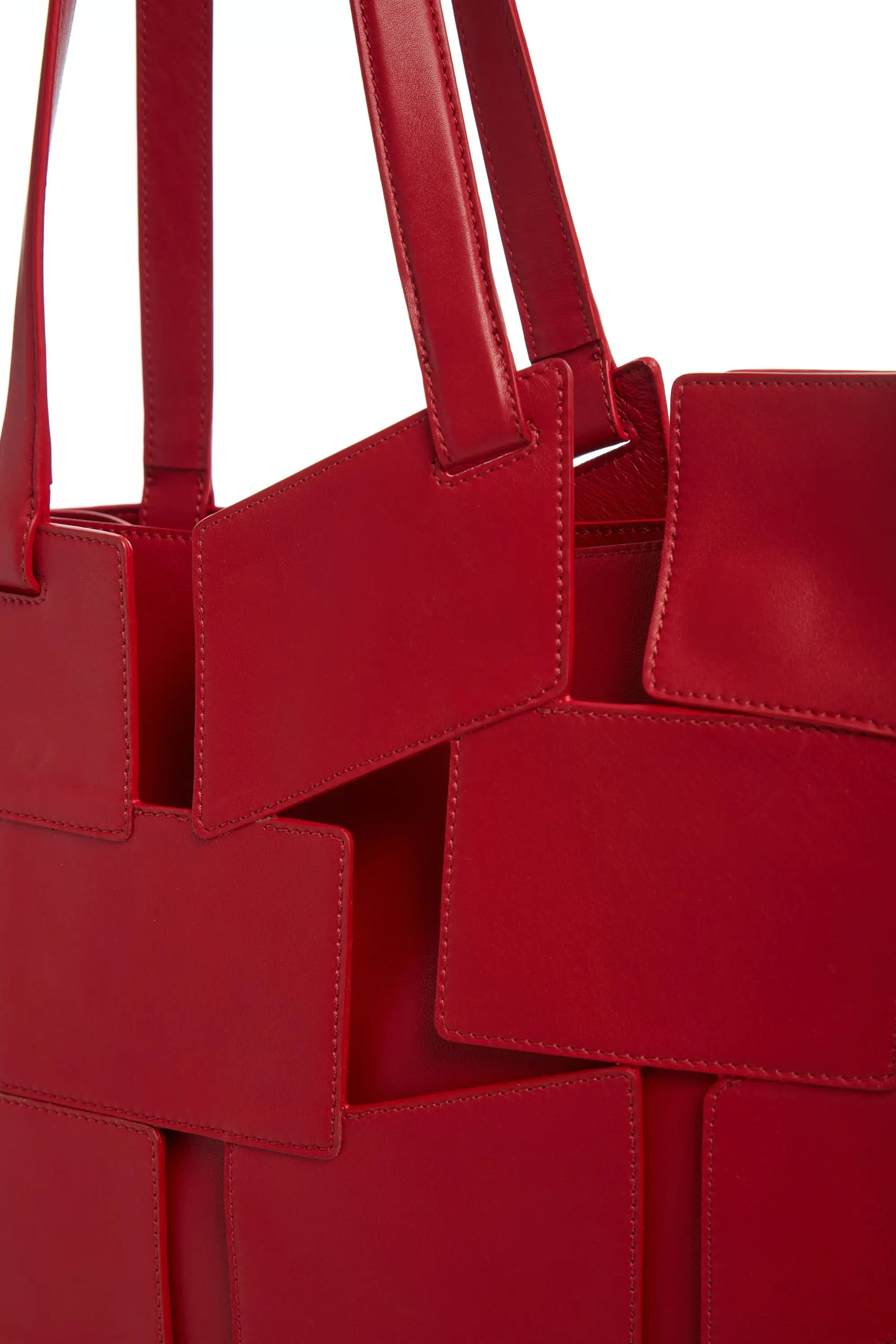 Premium Red Topaz Leather Patchwork Tote Bag - Handcrafted Lacquered Finish for Women | Perfect for Work, Travel & Shopping - Stylish & Durable Designer Handbag