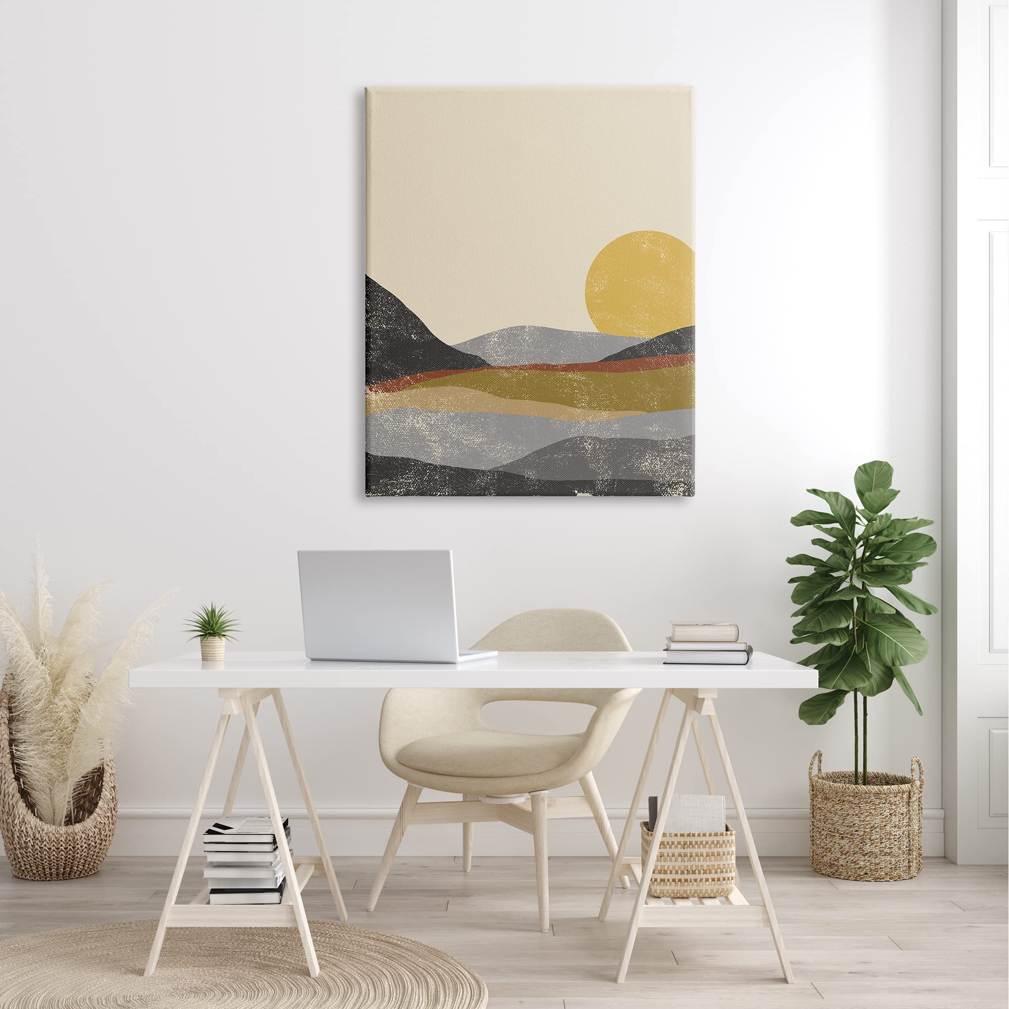 Stupell Industries Sunrise Cliffs Modern Abstract Landscape Wall Art - Grunge Pattern Canvas Print by Susan Ball - Perfect for Living Room, Bedroom & Office Decor