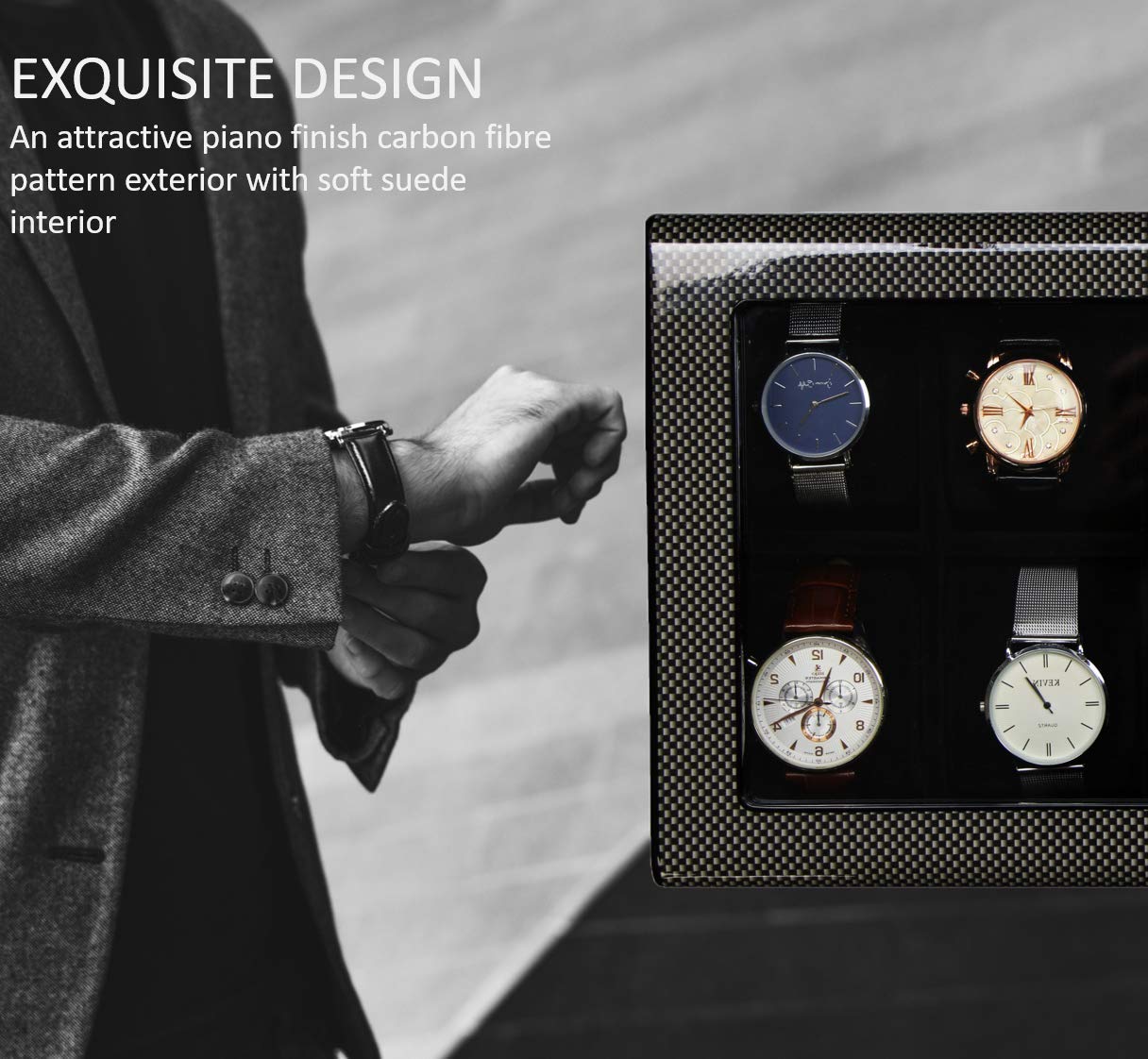 Luxury Carbon Fiber Watch & Cufflink Jewelry Box Set - Elegant Gift for Men, Wedding, Anniversary & Special Occasions - Perfect for Displaying Watches and Cufflinks in Style