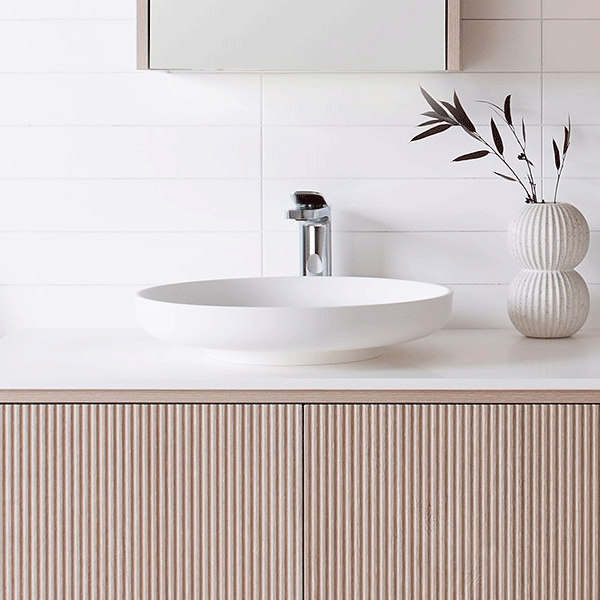 ADP Flume 400 x 400mm Above Counter Bathroom Sink - Modern Matte White Finish for Contemporary Vanities & Powder Rooms