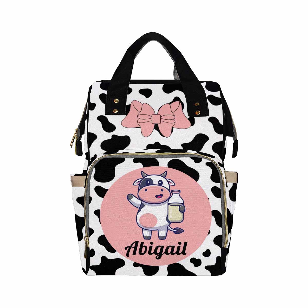 Personalized Pink Cow Diaper Backpack for Moms - Cute Baby Nappy Bag, School Backpack & Travel Daypack for Boys & Girls | Perfect for Daycare, Outings & Family Trips