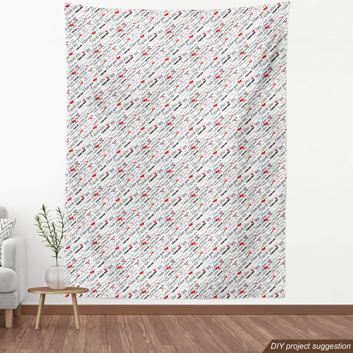 Ambesonne I Love You Fabric by The Yard - Romantic Hearts & Multilingual Love Words Pattern for Upholstery, Home Decor, DIY Crafts (10 Yards, Red & Black) - Perfect for Valentine's Day Gifts, Wedding Decorations & Bedroom Accents