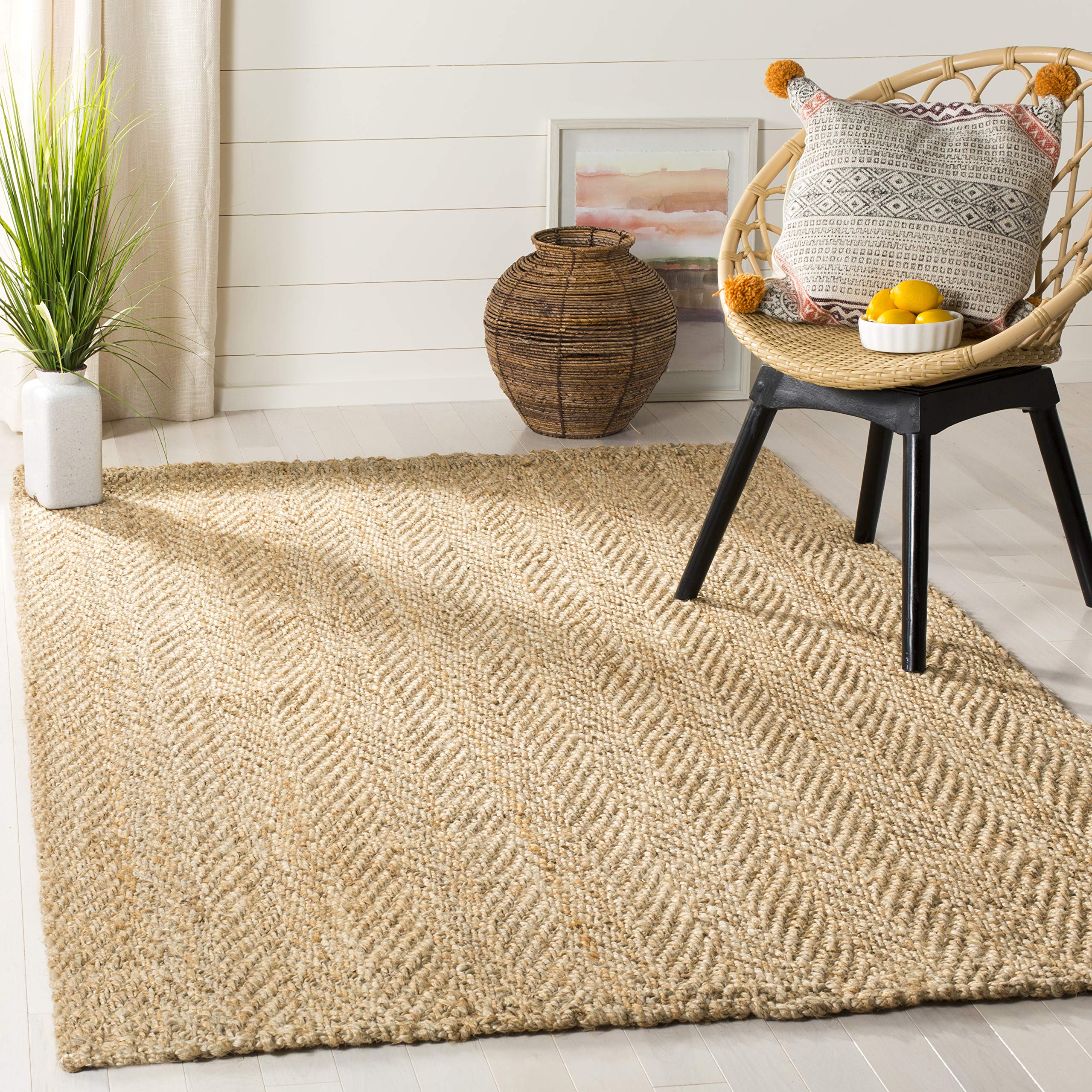 SAFAVIEH Handmade Jute Area Rug 5x8 Feet - Natural Fiber Collection, Braided Design, Non-Shedding, Durable Floor Covering for High Traffic Areas - Perfect for Living Room, Bedroom, Dining Room & Home Office (NF263A)