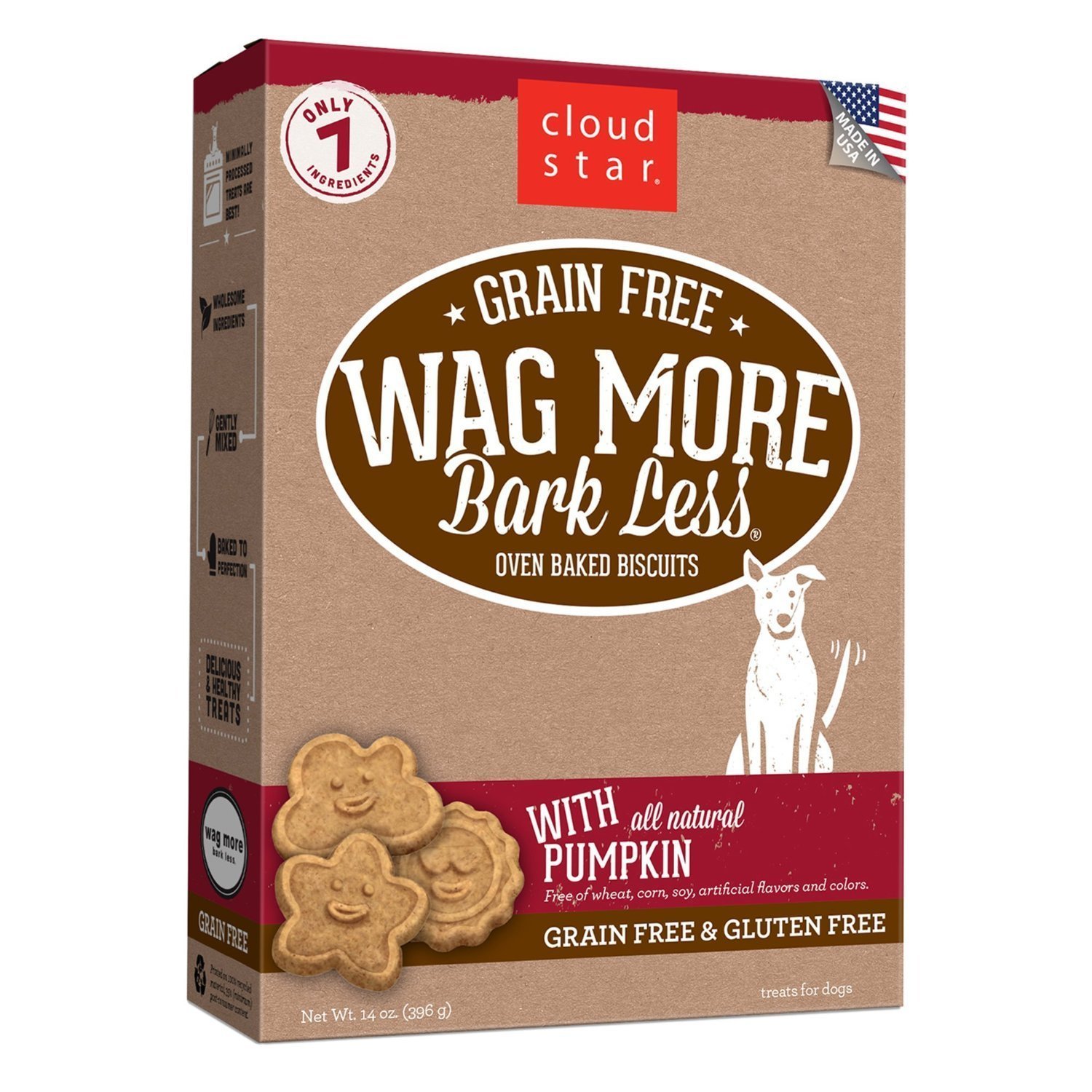 Cloud Star Wag More Bark Less Grain Free Oven Baked Dog Treats - 14oz 3-Pack Bundle (Chicken & Sweet Potato, Peanut Butter & Apple, Pumpkin) | Healthy Natural Dog Biscuits for Training, Rewards & Digestive Health