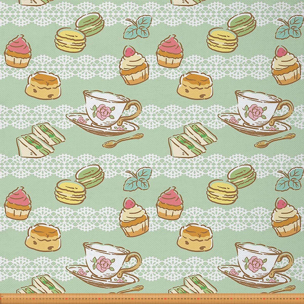 Feelyou Vintage Rose Print Cupcake Upholstery Fabric by The Yard - Waterproof Outdoor Reupholstery Material for Chairs, Sofas & Home Decor (10 Yards, Light Green) | Perfect for DIY Furniture, Curtains & Craft Projects