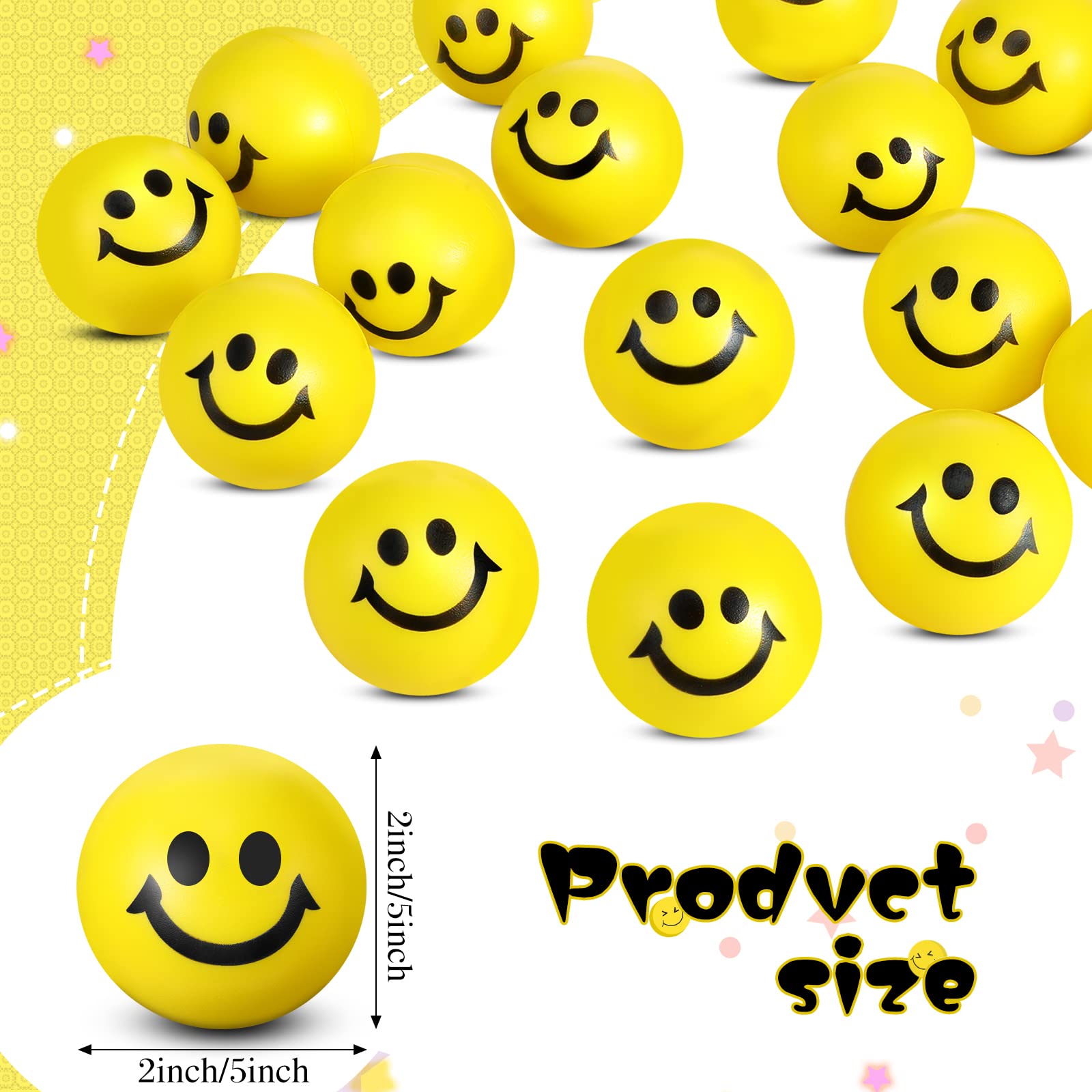 Vinsot 100-Pack 2 Inch Yellow Smiley Face Stress Balls - Bulk Mini Foam Stress Relief Toys for Kids & Adults | Perfect for Classroom Rewards, Office Gifts, Party Favors & Anxiety Relief