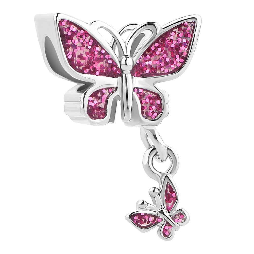 LuckyJewelry Mother Daughter Butterfly Bead Charms for Bracelets - Perfect for Gift Giving, Family Jewelry & Special Occasions