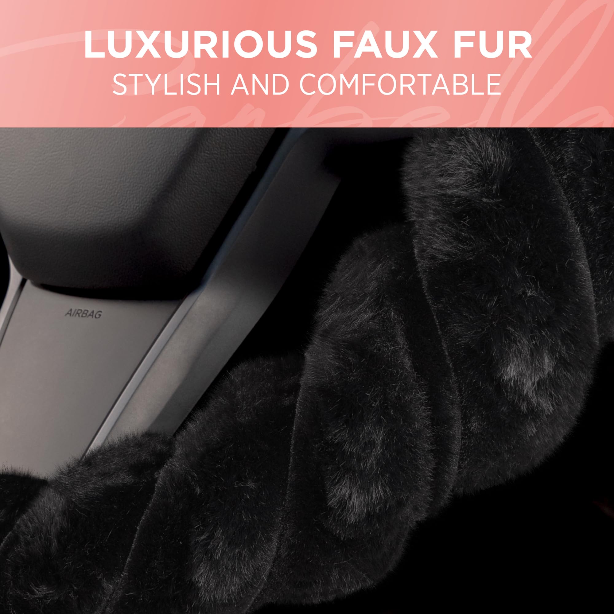 Premium Black Faux Fur Steering Wheel Cover - Soft & Fluffy 15 Inch Universal Fit for Most Cars - Cozy & Stylish Car Accessories for Women - Perfect for Winter Driving & Cold Weather Comfort