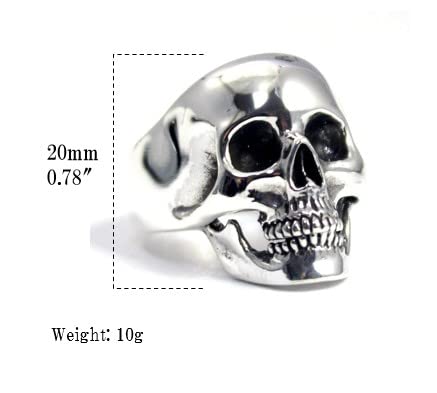 COSUMOSU 925 Sterling Silver Skull Punk Biker Ring for Men - Gothic Edgy Jewelry for Bikers, Rockers & Alternative Fashion Lovers - Perfect for Concerts, Parties & Everyday Wear