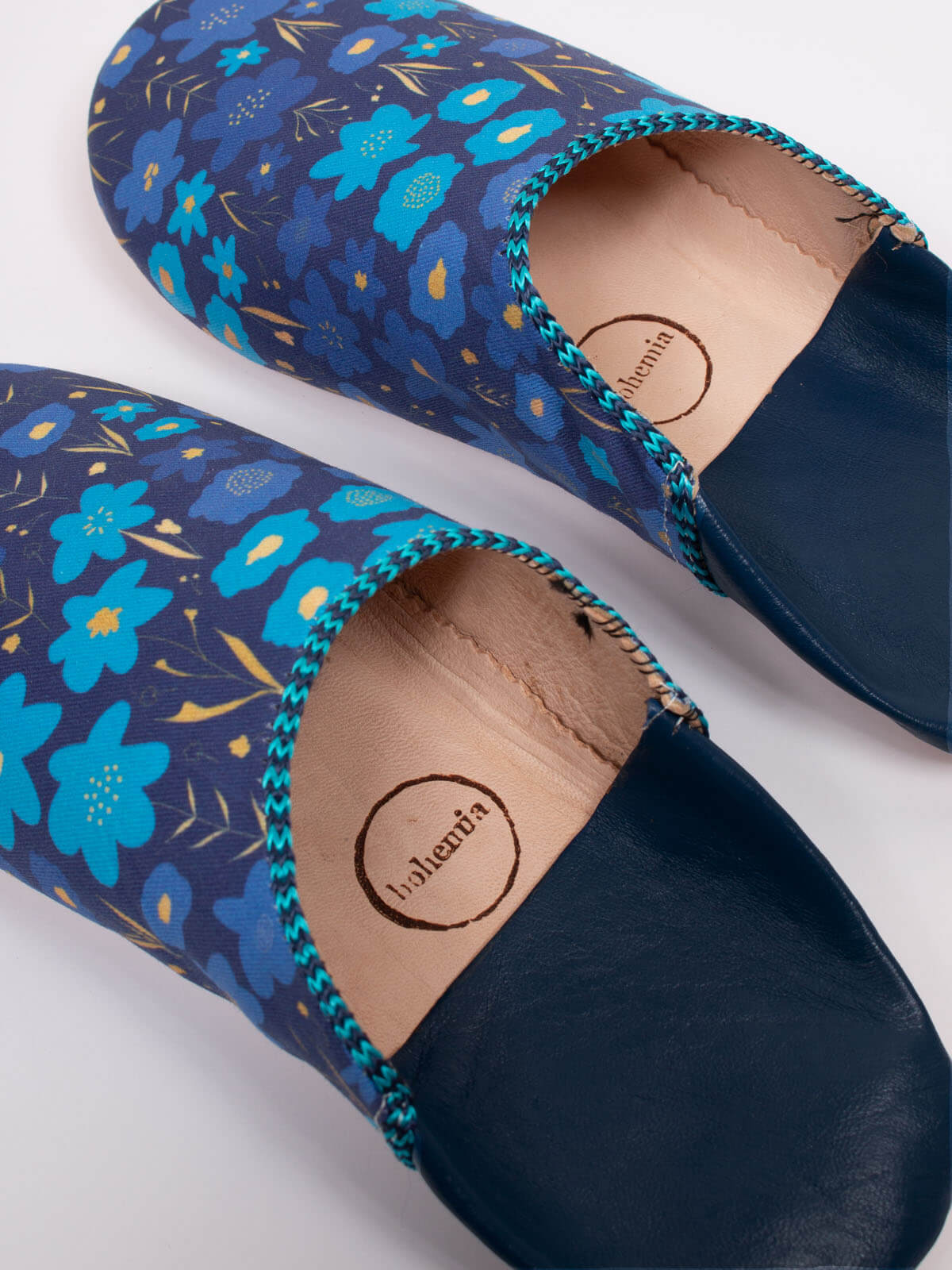 Margot Floral Babouche Slippers for Women - Comfortable Indigo Moroccan House Shoes | Perfect for Home, Lounge & Indoor Use