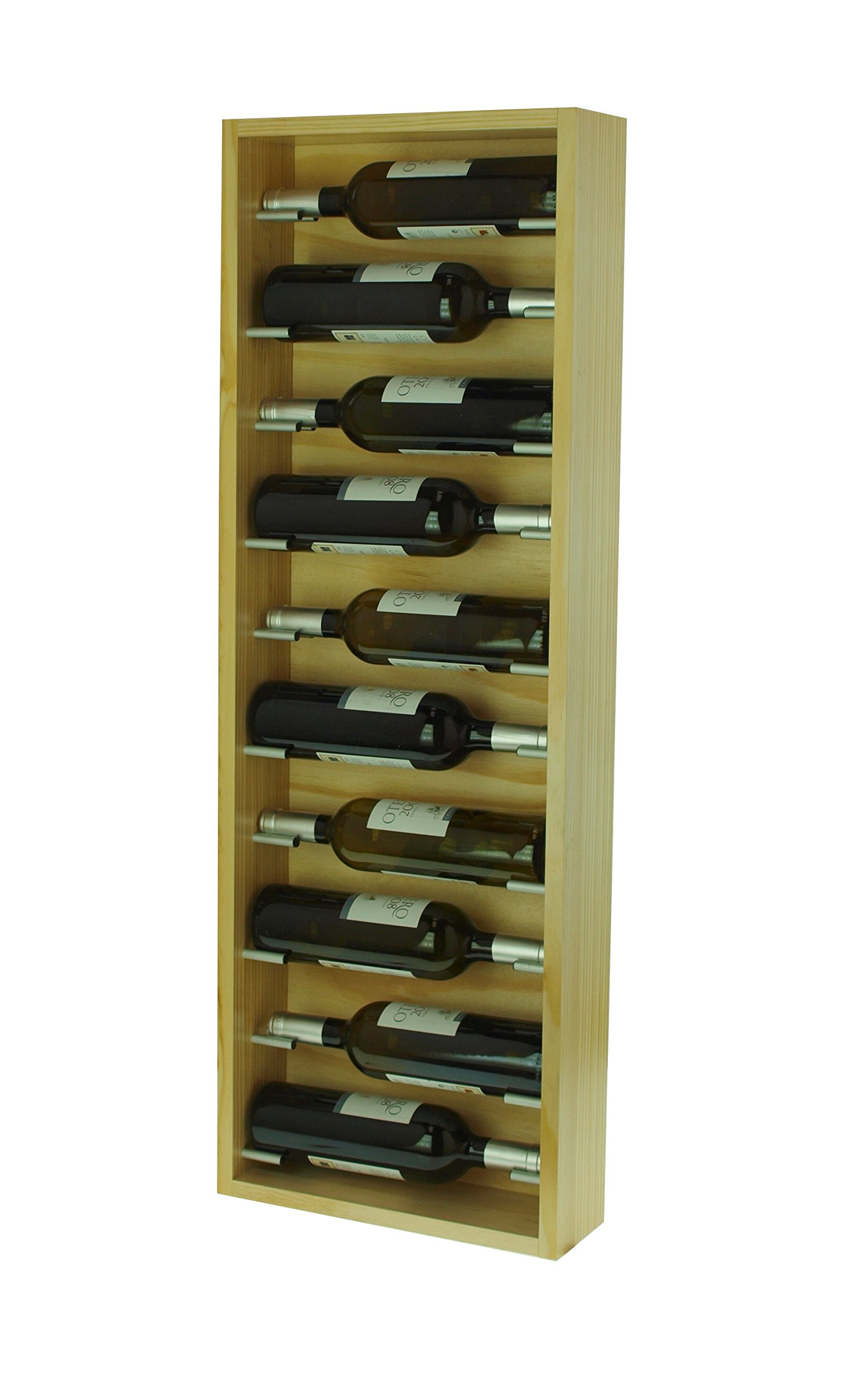 Ex9177 Natural Varnished Wall Mounted Wine Rack - Holds 10 Bottles - Perfect for Kitchen, Dining Room or Bar Storage Organization
