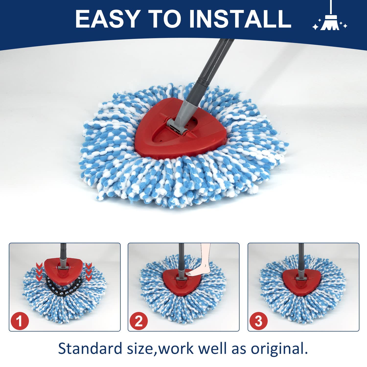 2 Pack Microfiber Mop Head Replacement for Oceda EasyWring Spin Mop - Compatible with 1 Tank System, Deep Cleaning, Machine Washable & Easy to Install - Perfect for Hardwood Floors, Tile, and Kitchen Cleaning