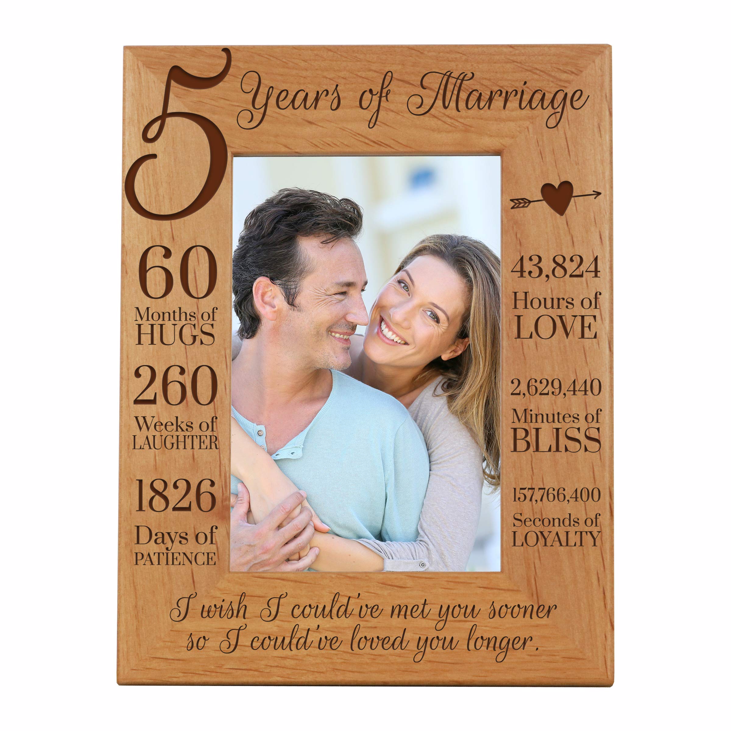LifeSong Milestones 5 Year Anniversary Picture Frame - Elegant Wood Keepsake Gift for Couples, Wife, Husband - Perfect for Wedding Anniversaries, Romantic Home Decor & Special Occasions