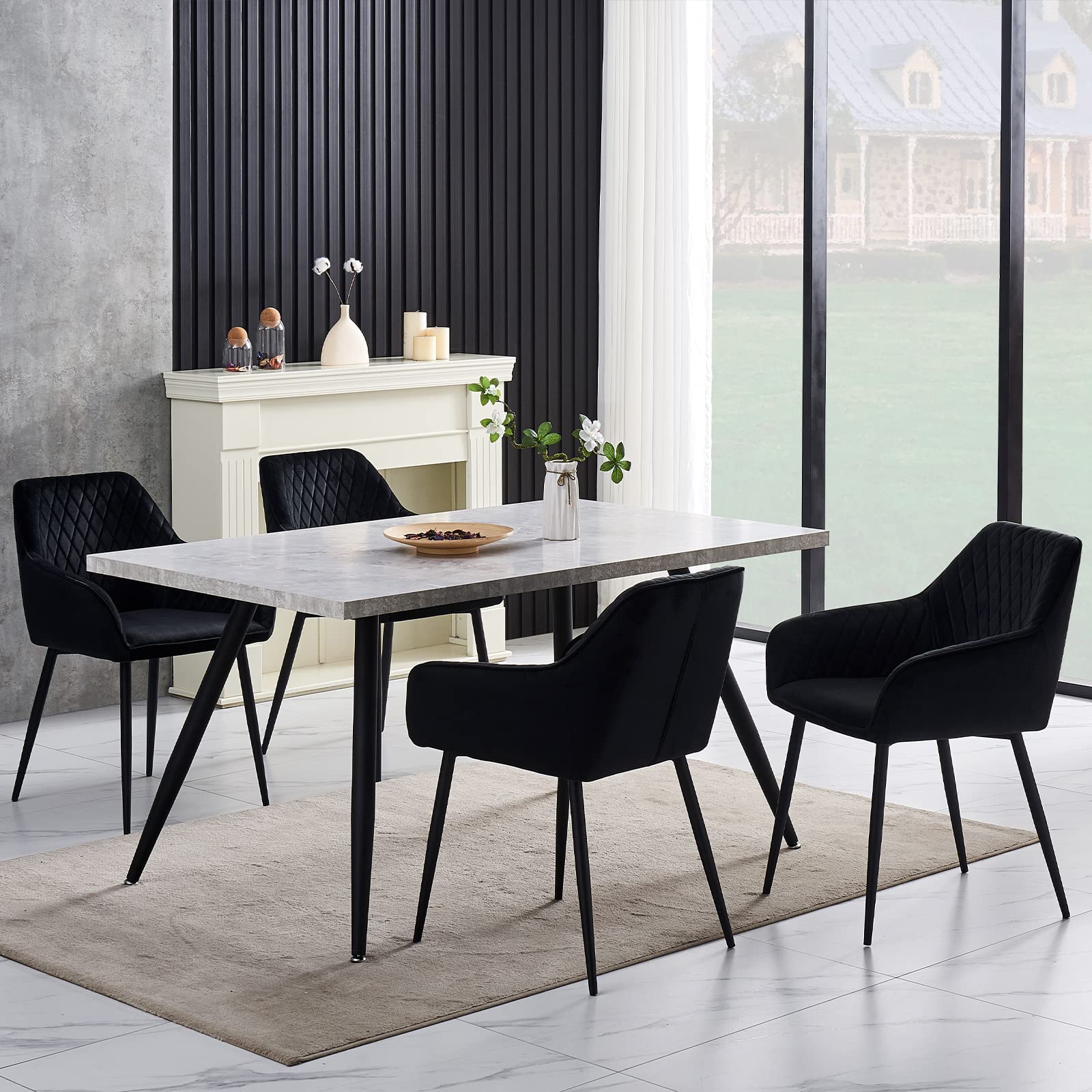 Modern Velvet Upholstered Dining Chairs Set of 4 - Black High Back Kitchen Chairs with Metal Legs for Dining Room, Kitchen, and Home Decor