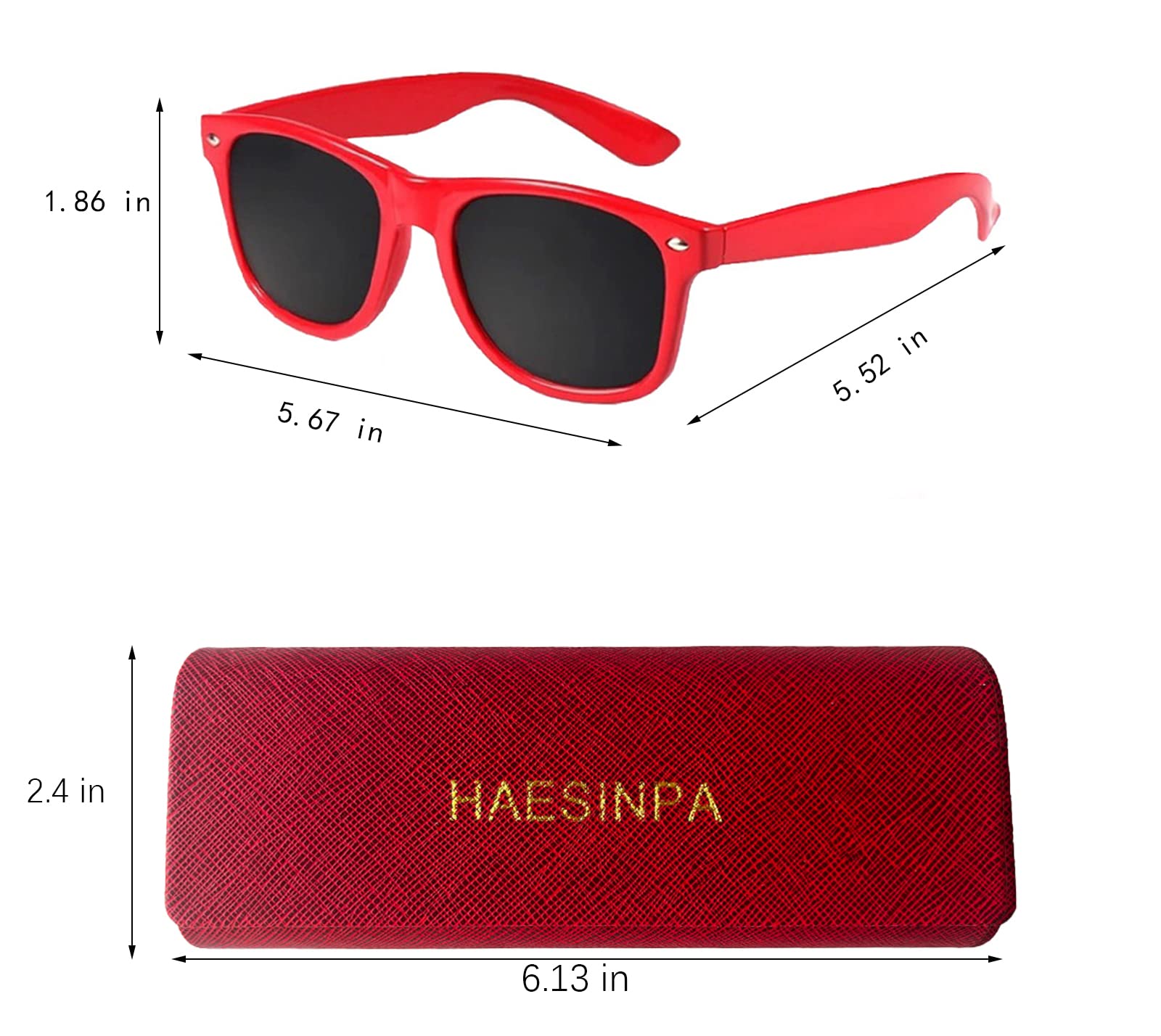 Heart Effect Diffusion Glasses - Rainbow Prism Party Glasses with Protective Case (Square Frame, Red) for Raves, Concerts, Festivals & Light Shows