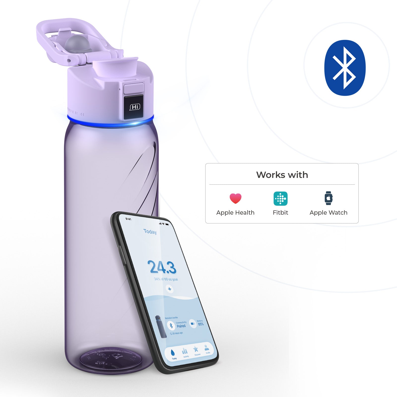 WaterH Boost Lite Smart Water Bottle 32oz with Hydration Tracking & Reminders - Perfect for Gym, Hiking, Office & Daily Hydration Goals
