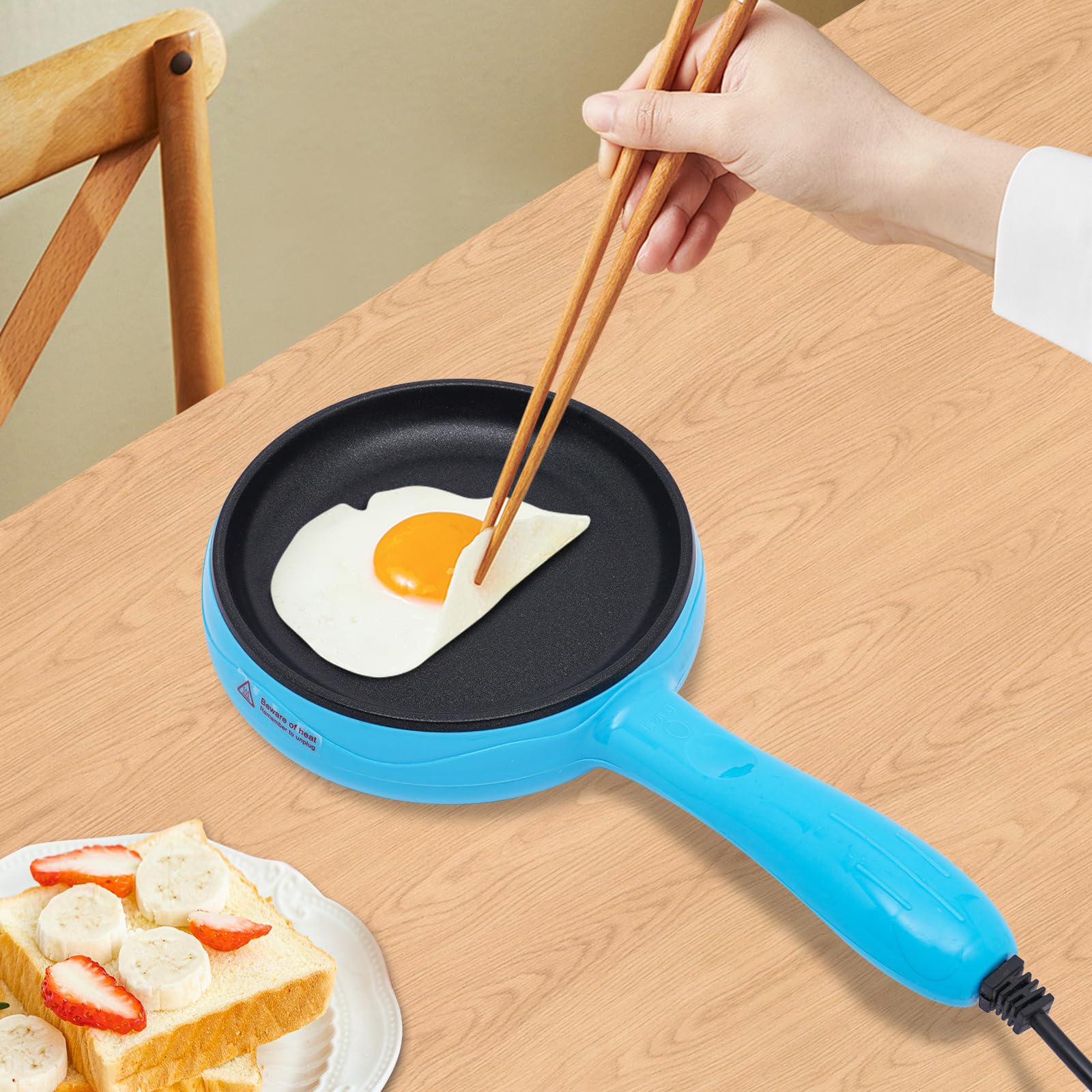 6-Inch Non-Stick Electric Skillet - 110V Mini Frying Pan for Cooking, Small Egg Skillet & Breakfast Sandwich Maker (Blue) | Perfect for Dorm Rooms, Small Kitchens & Quick Meals