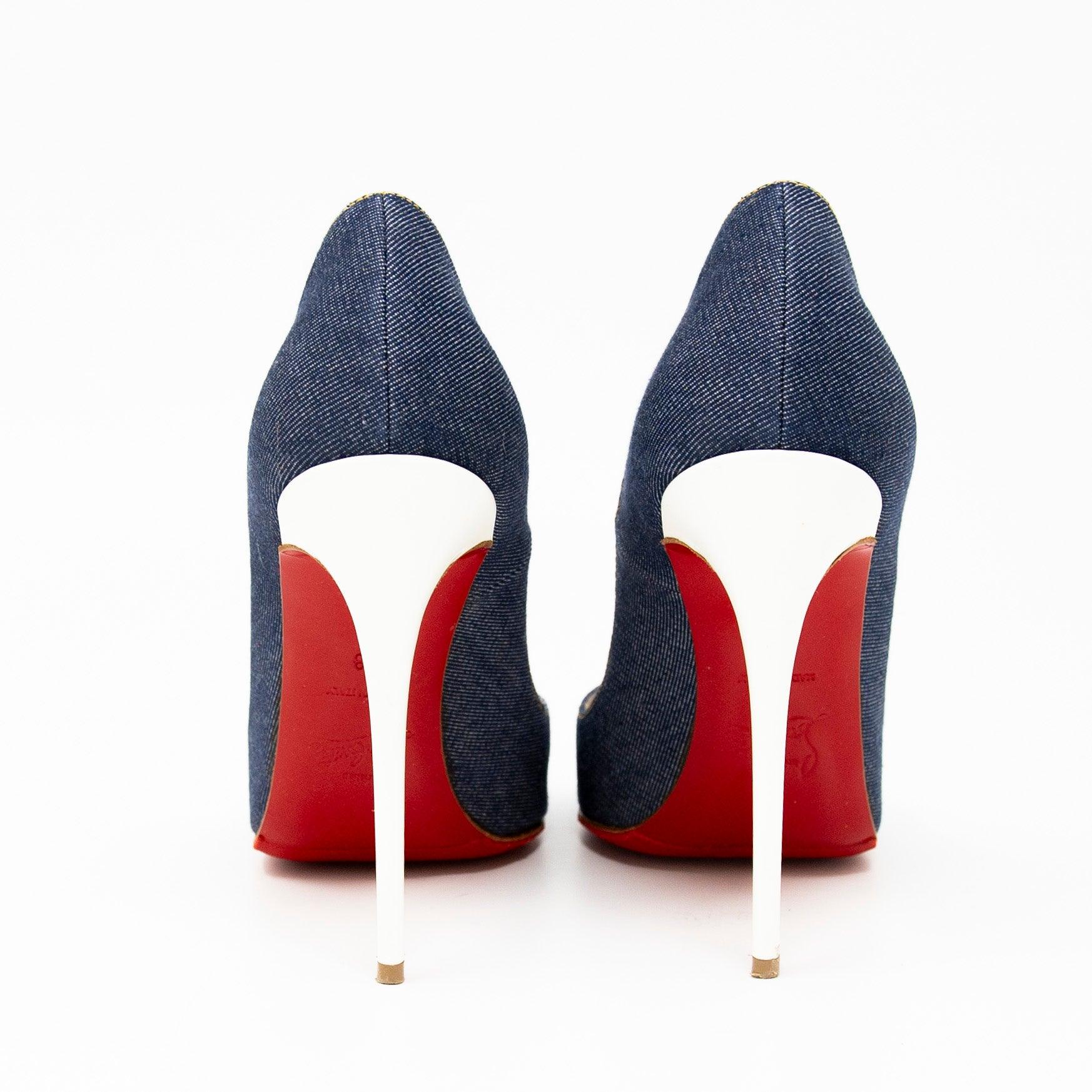 Christian Louboutin Blue Denim So Kate 100mm Pumps - Women's Luxury High Heels for Parties & Evening Events (Size 38)