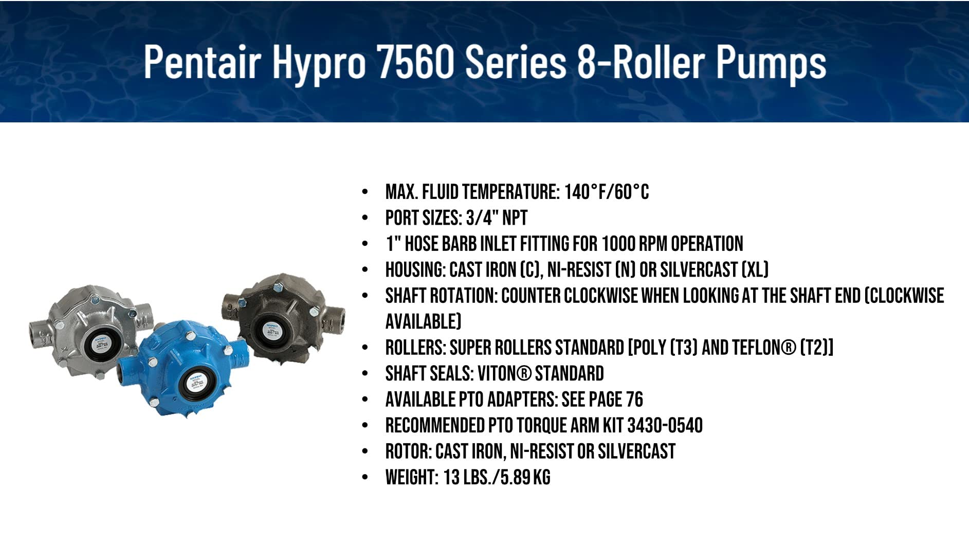 HYPRO 7560C Heavy Duty Cast Iron 8 Roller Pump - High Pressure Industrial Water Pump for Agriculture, Irrigation & Firefighting