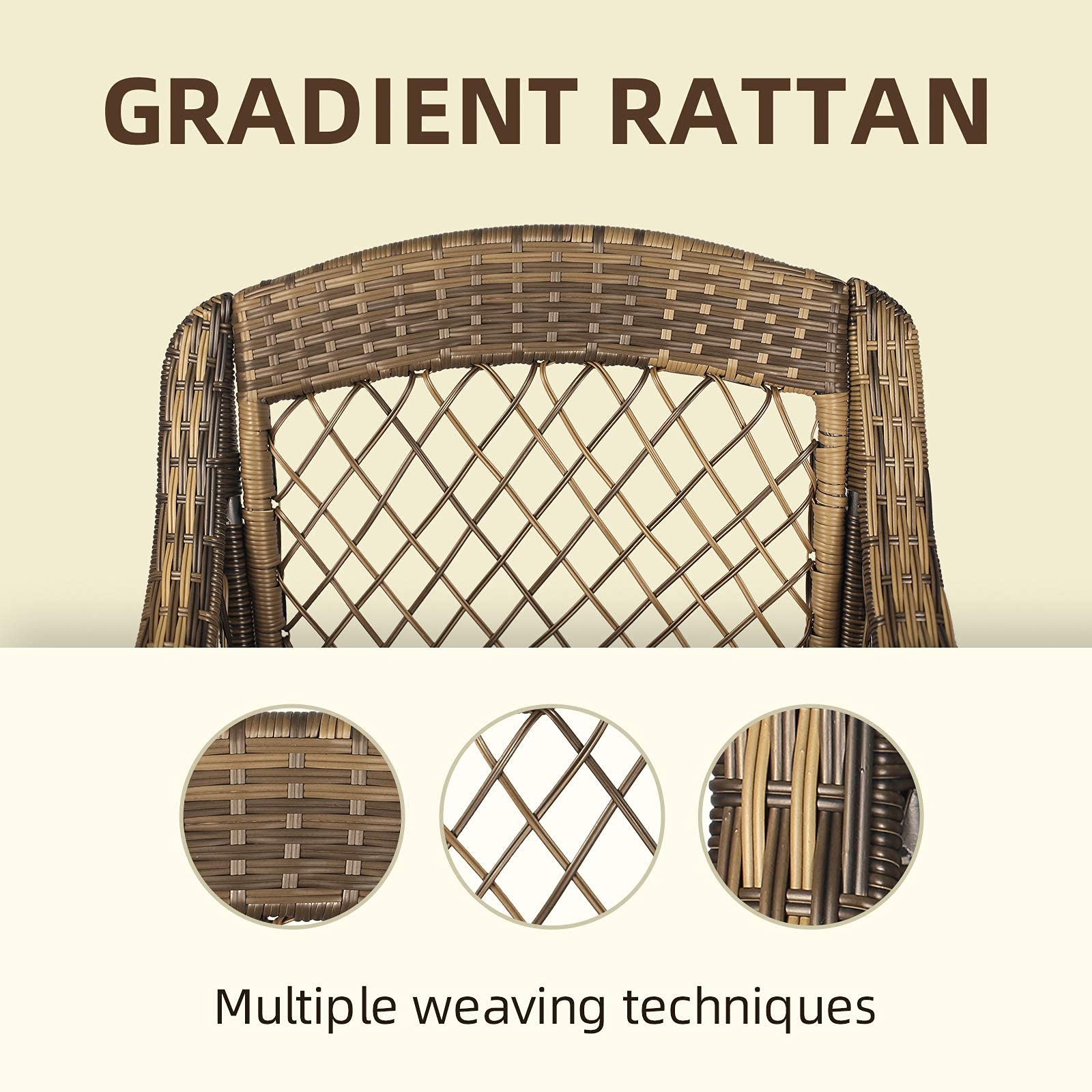 N&V 3-Piece Outdoor Bistro Set - Patio Conversation Furniture with Rattan Chairs & Table - Beige, Red, Green (Beige) - Perfect for Balcony, Garden, Poolside & Backyard Relaxation
