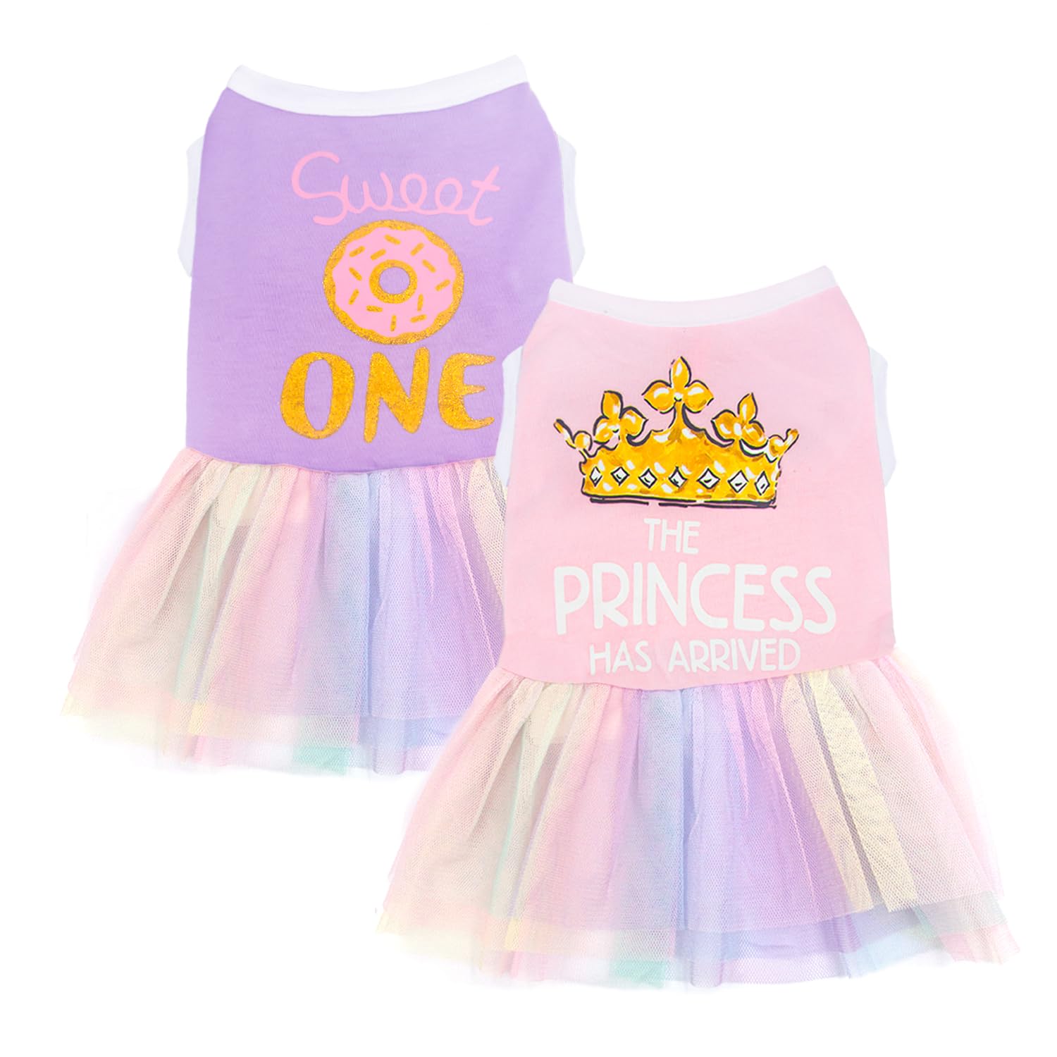 2 Pcs Cute Dog Dresses for Small Dogs - Princess Donut Pattern Puppy Tutu Skirt Outfit for Cats & Dogs, XXS Purple & Pink - Perfect for Birthday, Wedding & Party Costumes