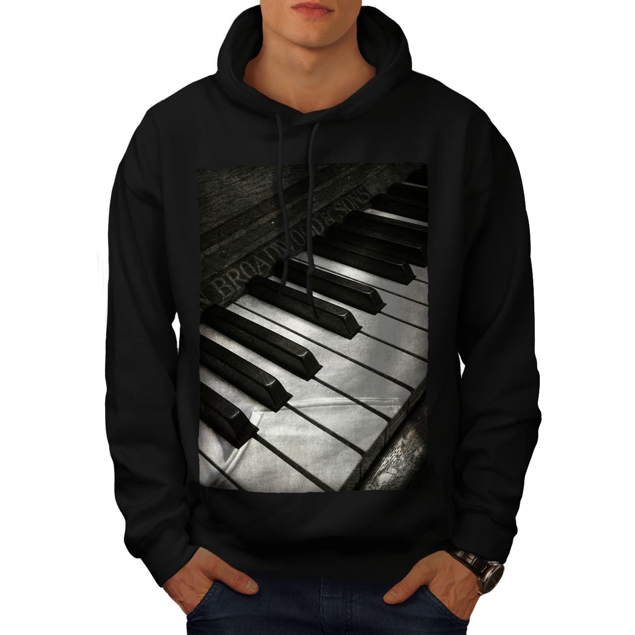 Vintage Old Piano Print Men's Hoodie - Retro Graphic Hooded Sweatshirt for Music Lovers | Casual Wear, Street Style & Gift for Pianists