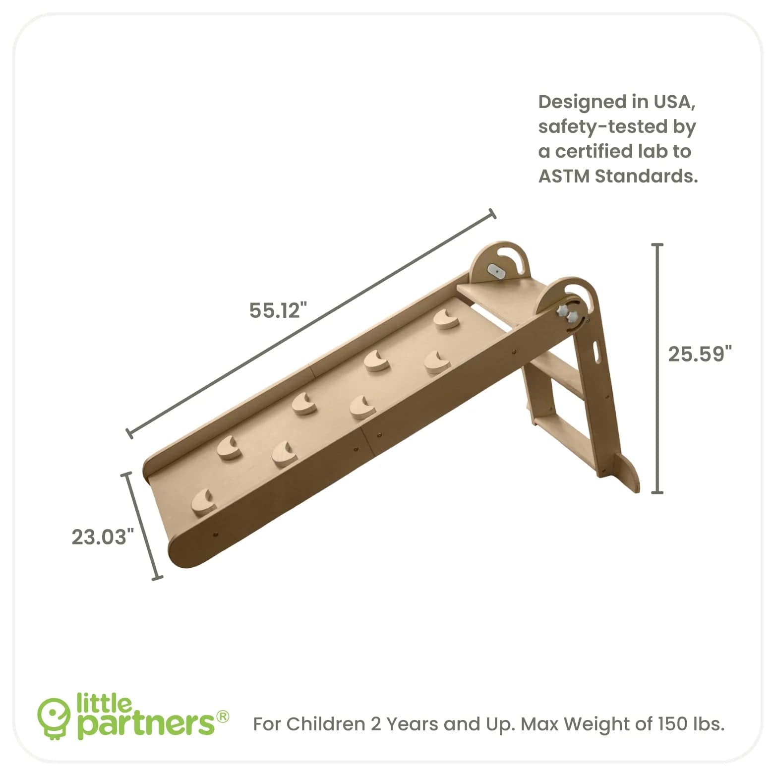 Little Partner 2-in-1 Folding Learn 'N Slide Natural Wood Toddler Slide & Climbing Toy - Perfect for Indoor Playroom & Backyard Fun
