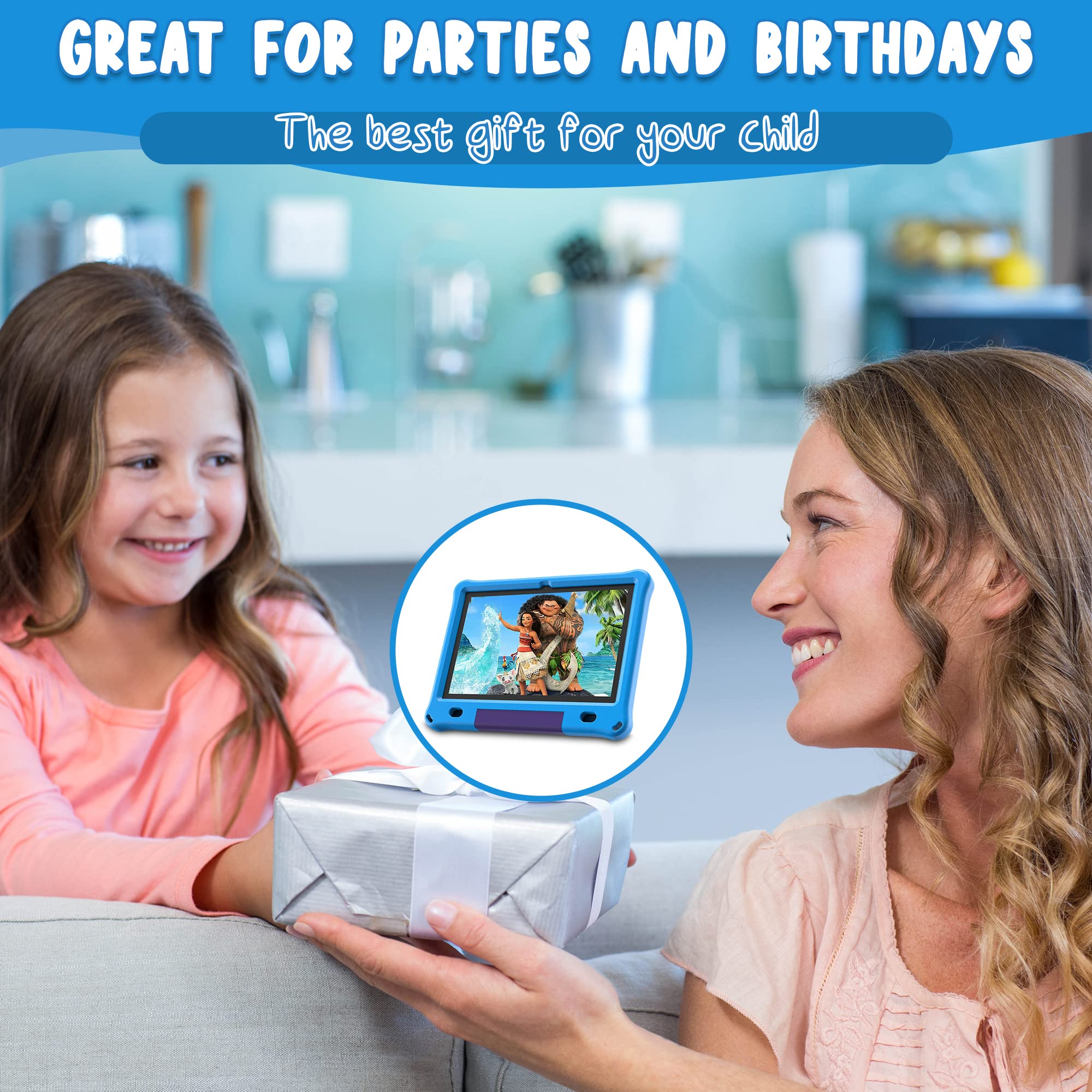 CosmoToys Kids Tablet with Parental Control - 7 Inch Android 12 Tablet for Children | Includes Car Storage Cover & Tablet Holder | 6000mAh Battery | Blue | Perfect for Travel, Learning & Entertainment