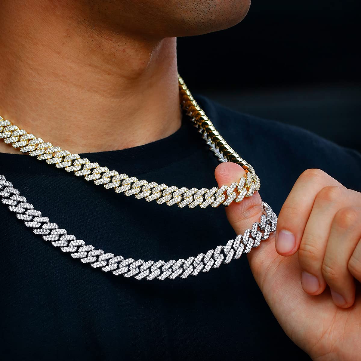 12mm Heavy Iced Out Miami Cuban Link Chain & Bracelet Set - 14K Gold/White/Rose Gold Plated with CZ Lab Diamonds - Hip Hop Jewelry for Men & Women - Perfect Gift with Box (Necklace, Choker, Party, Streetwear Fashion)